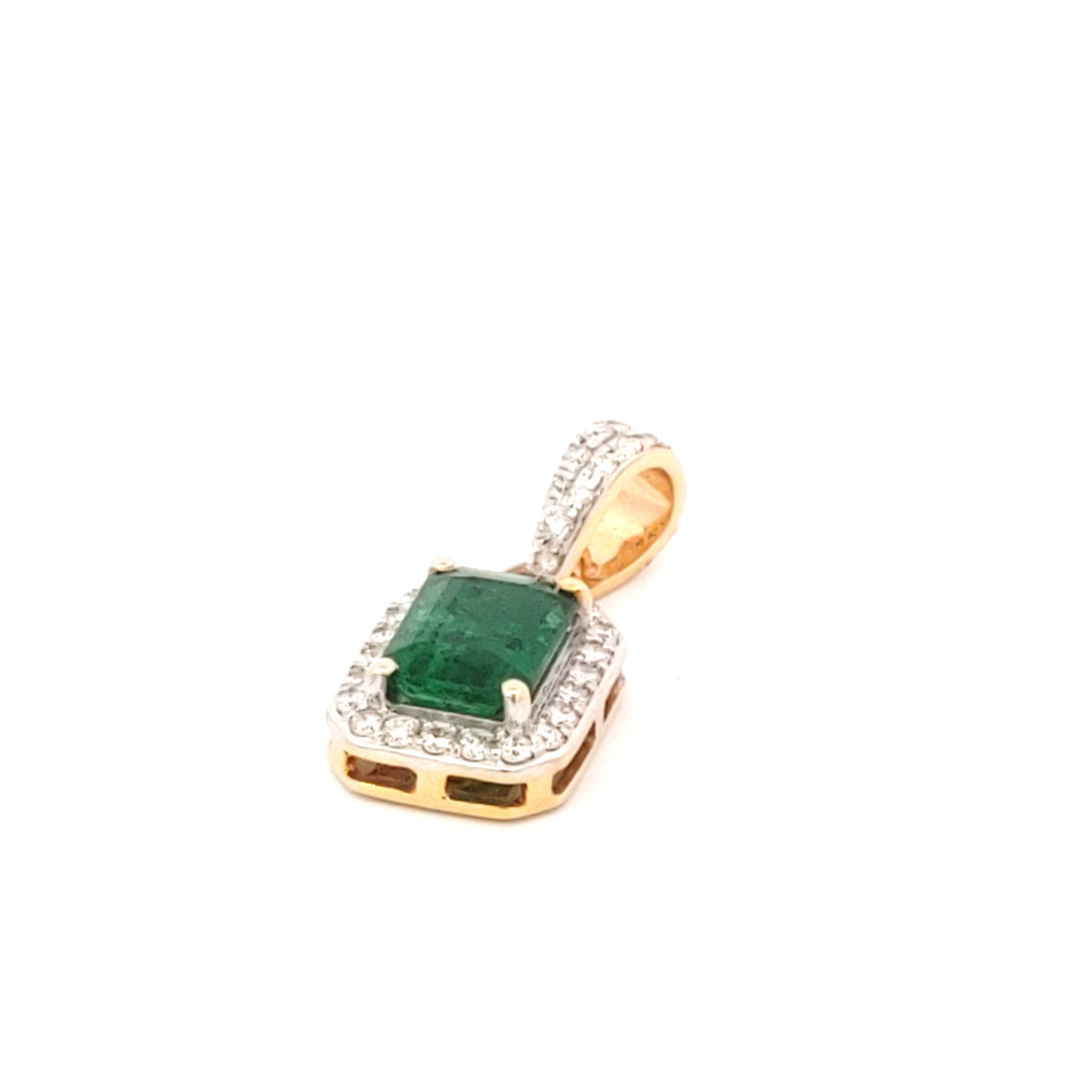 Emerald cut Emerald and Diamond Halo Pendant
