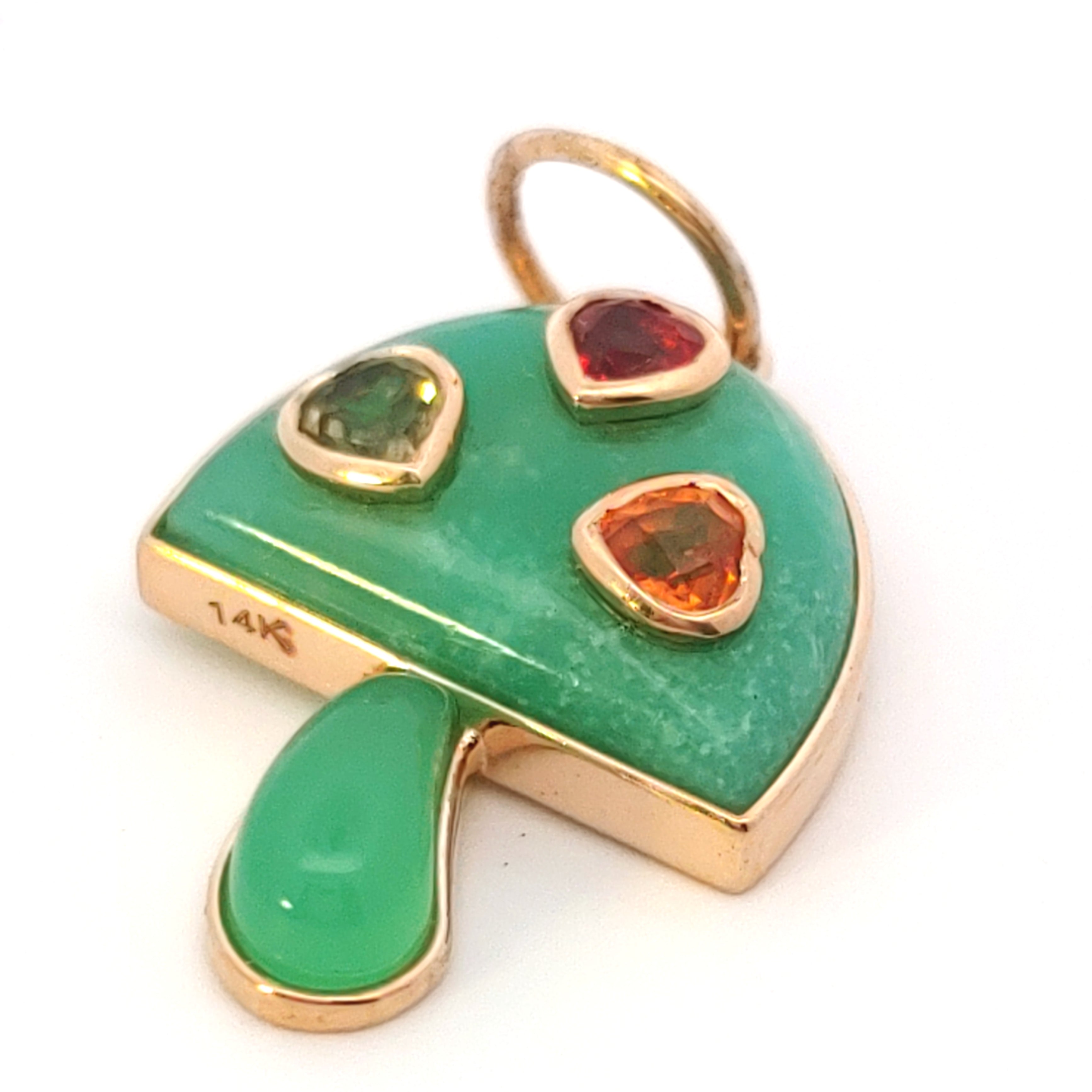 Chrysoprase and Sapphire Mushroom Charm