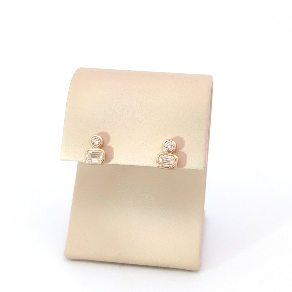 Round and Emerald cut Bezel Cluster Studs