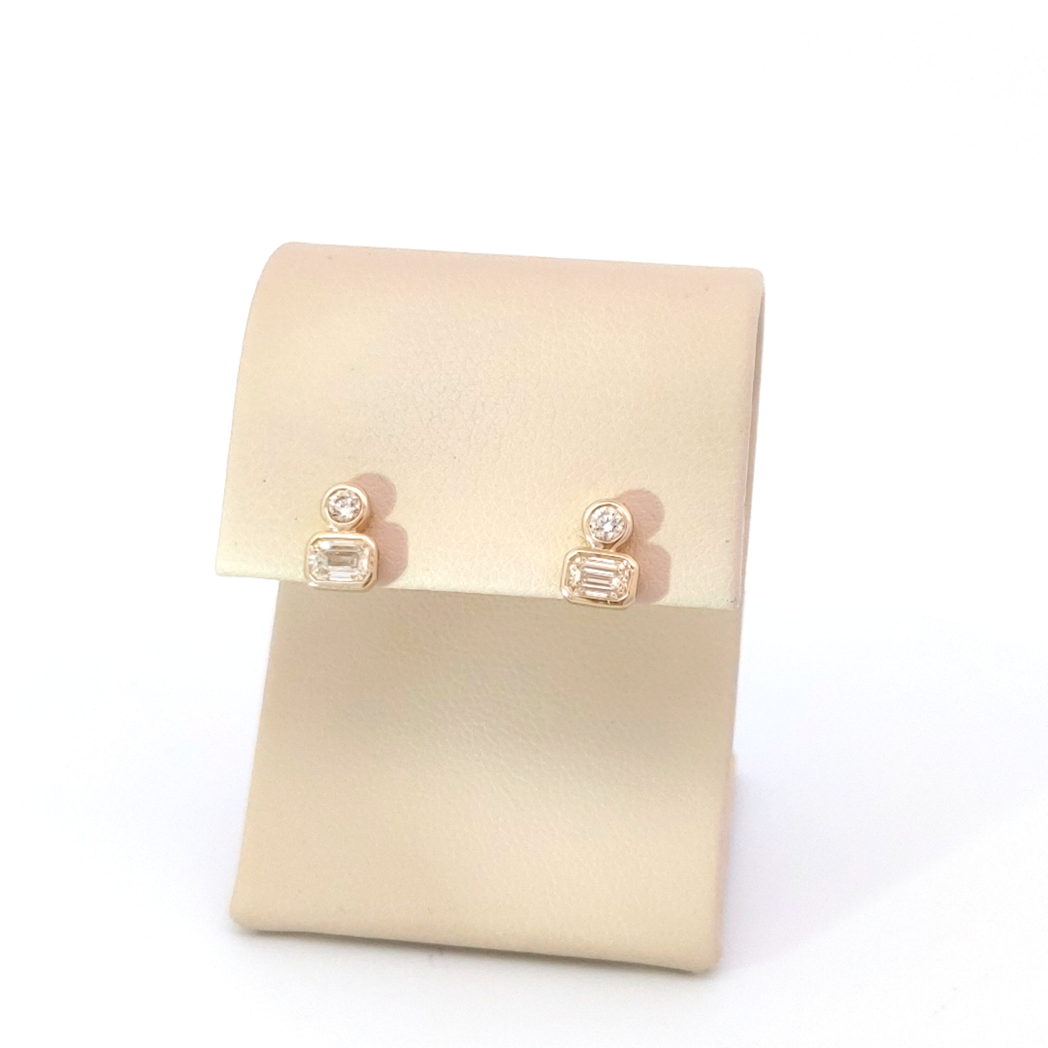 Round and Emerald cut Bezel Cluster Studs