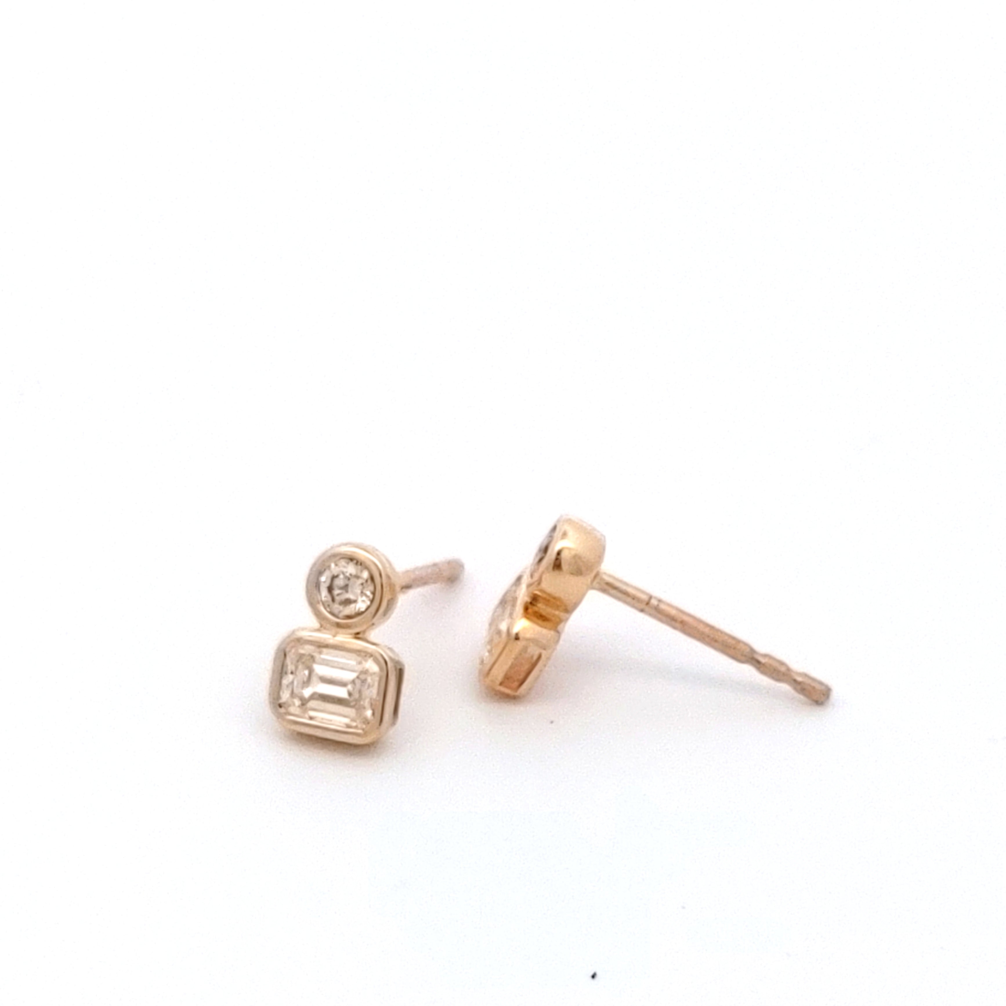 Round and Emerald cut Bezel Cluster Studs