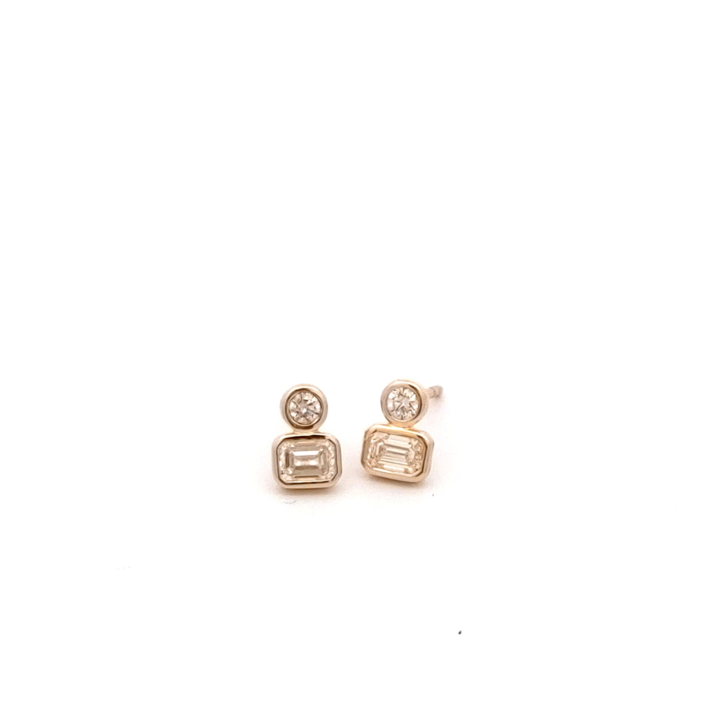 Round and Emerald cut Bezel Cluster Studs