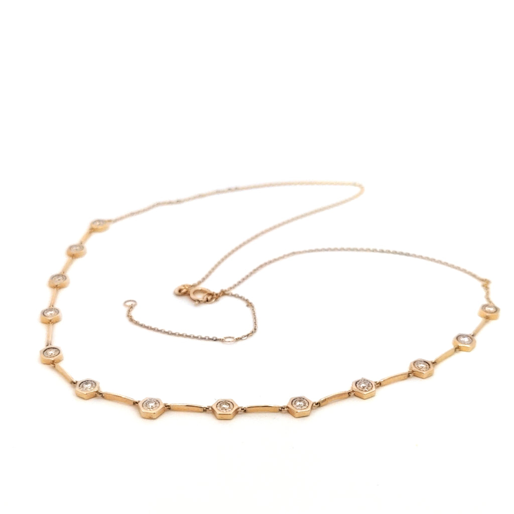 Hexagon Bezel Diamond Station Necklace