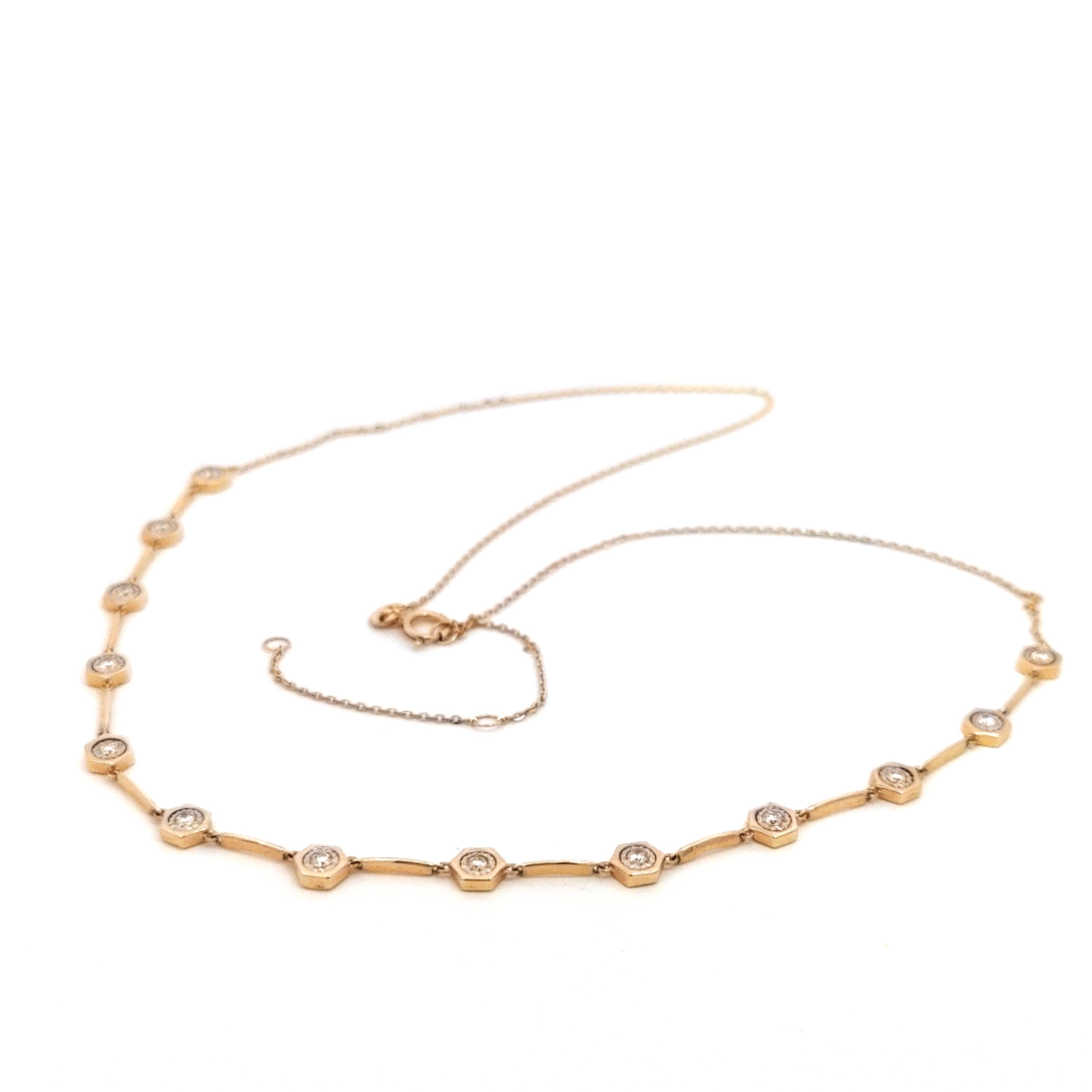 Hexagon Bezel Diamond Station Necklace