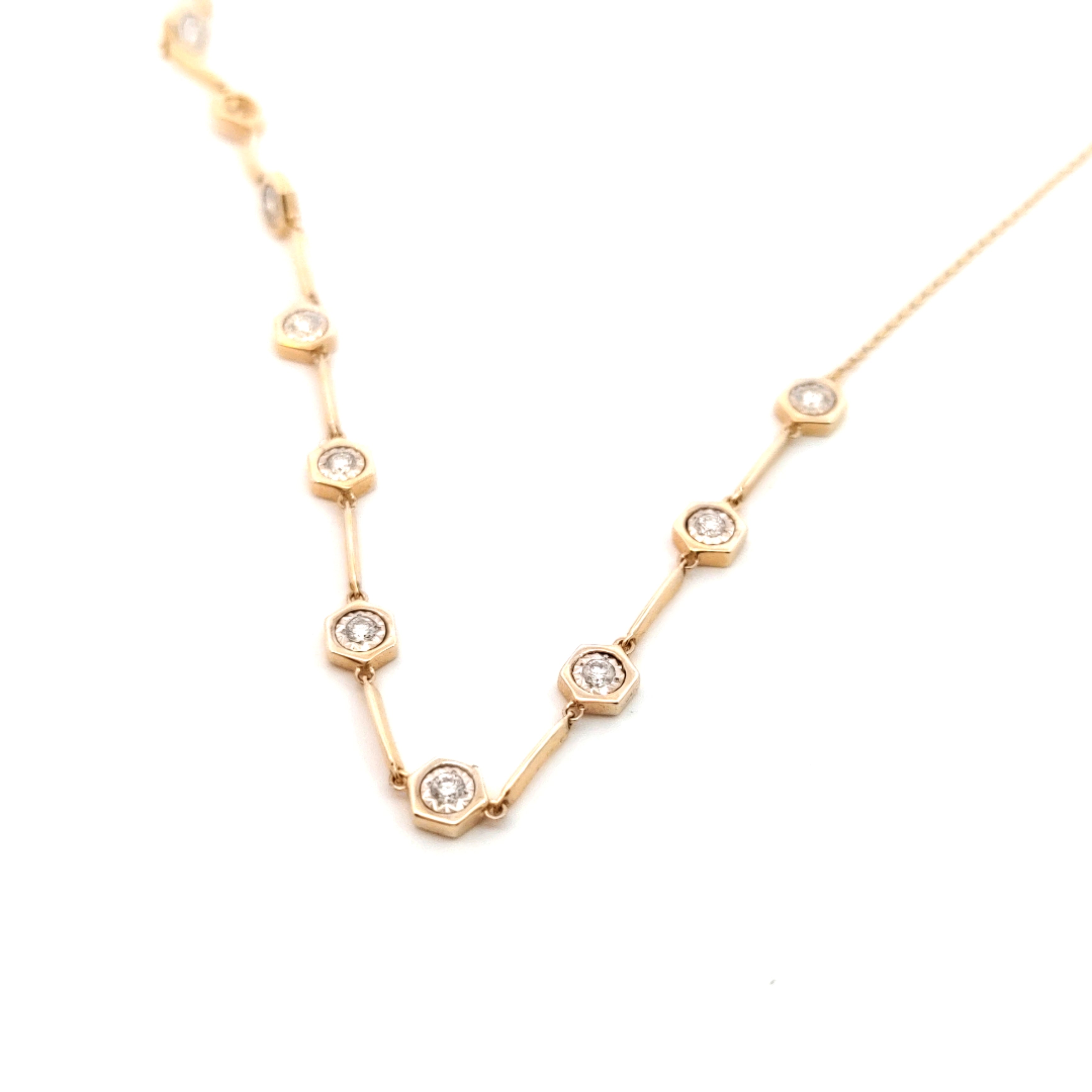 Hexagon Bezel Diamond Station Necklace
