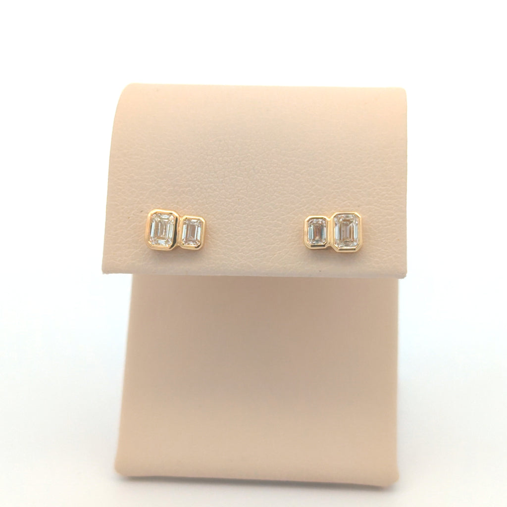 Emerald Cut Bezel Cluster Studs