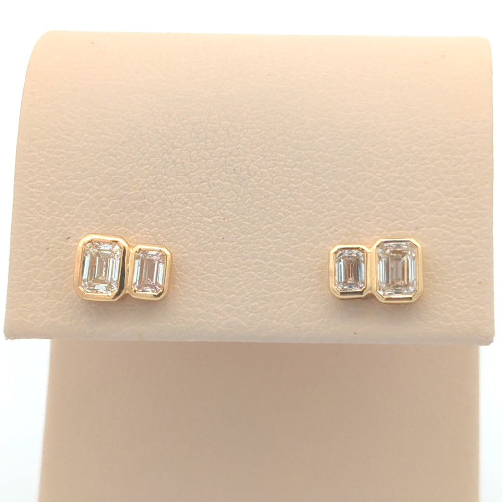 Emerald Cut Bezel Cluster Studs