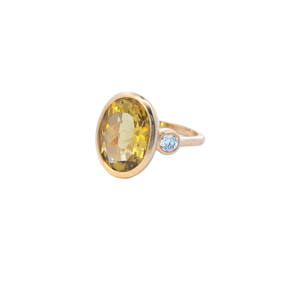 Oval Lemon Citrine and Diamond Ring