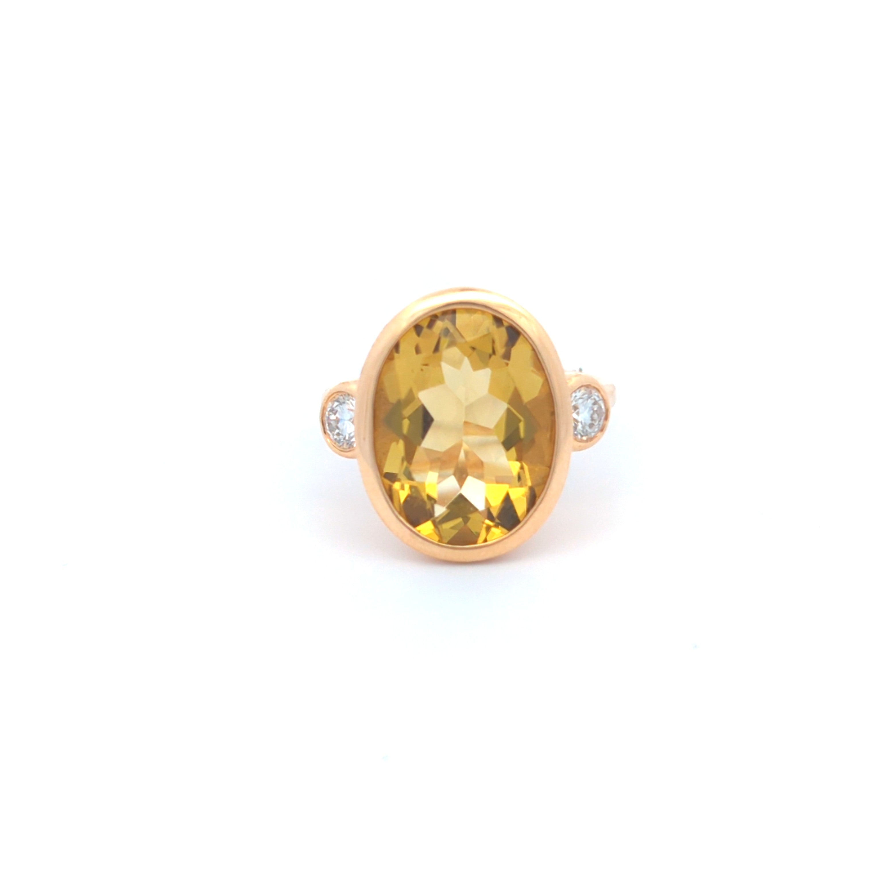 Oval Lemon Citrine and Diamond Ring