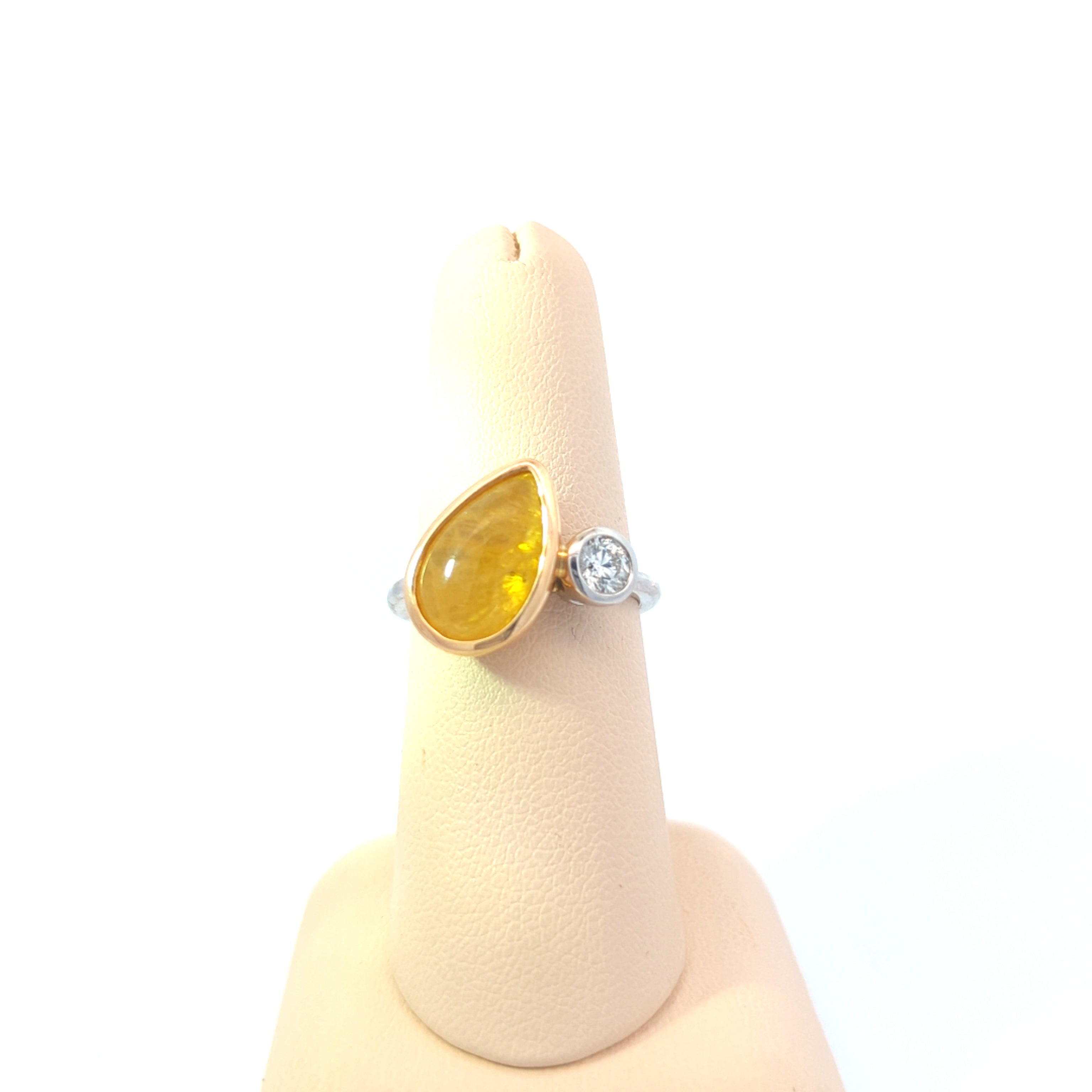 Yellow Sapphire Pear and Diamond Bezel Ring
