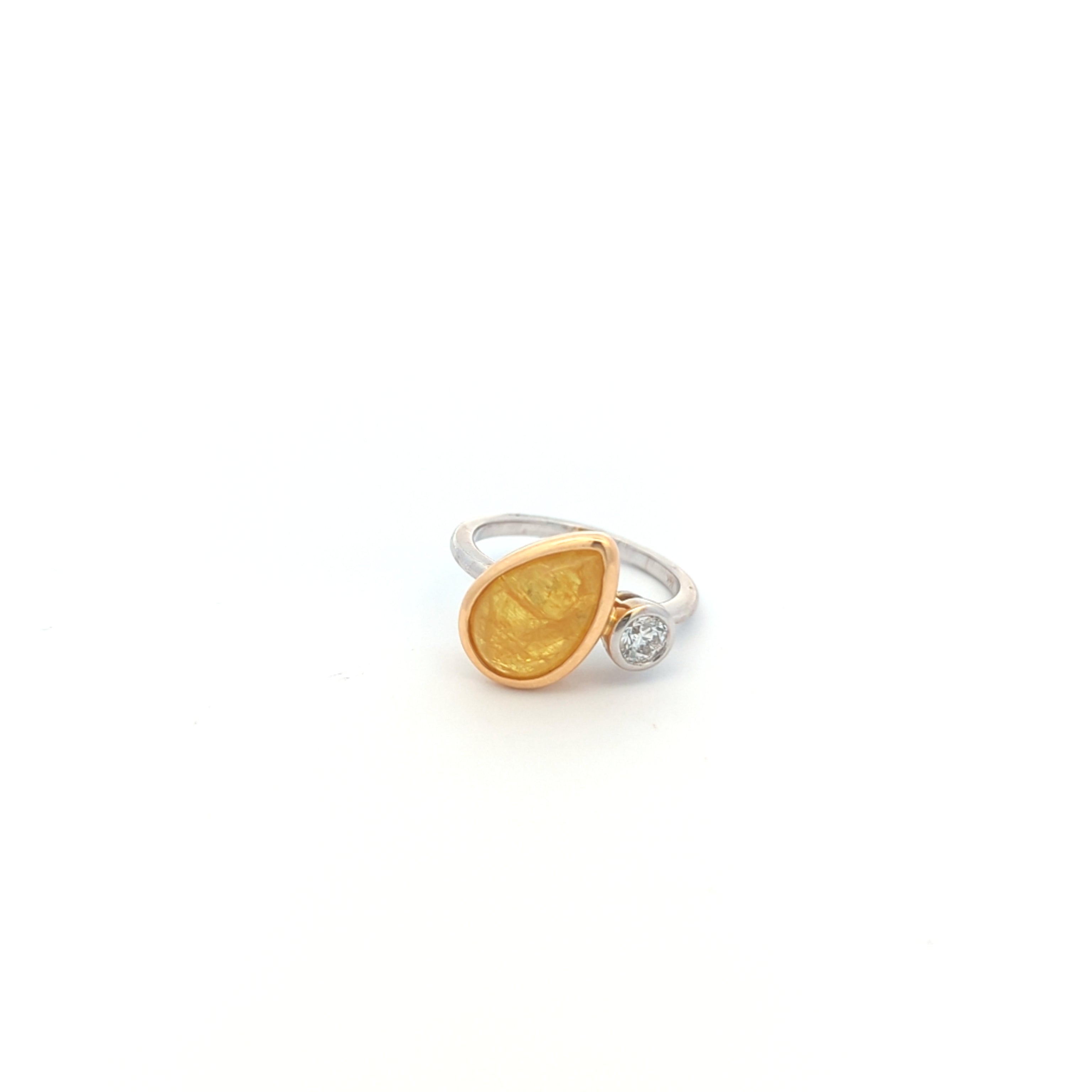 Yellow Sapphire Pear and Diamond Bezel Ring