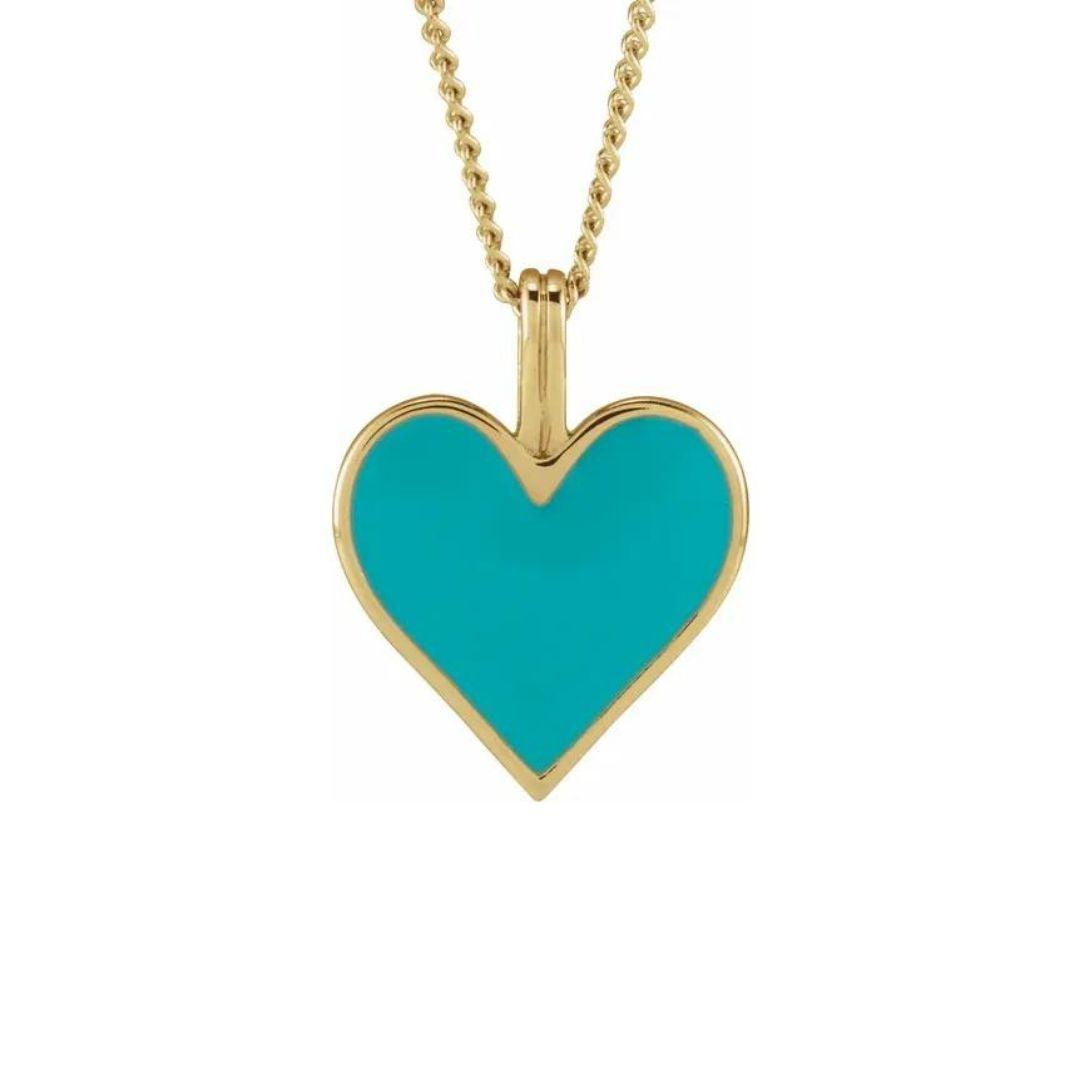 Turquoise Enamel Heart Necklace - Nashelle