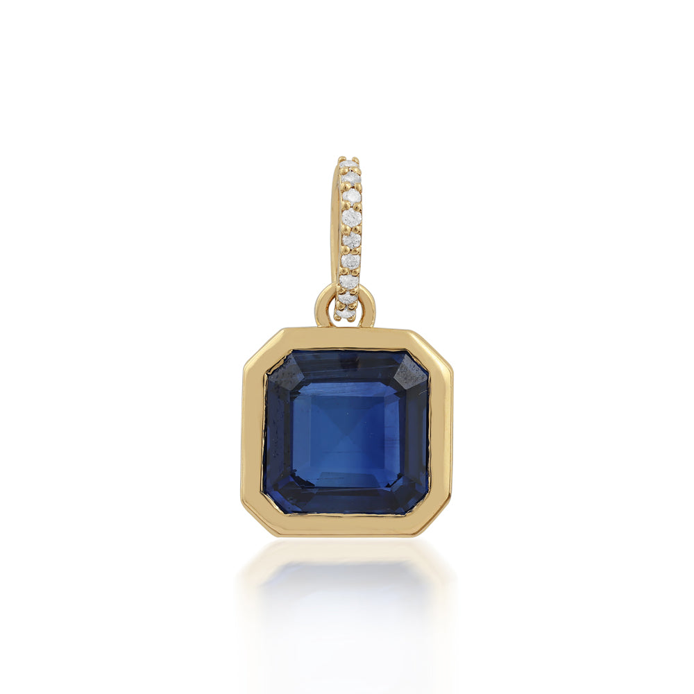 14K Gold Blue Kyanite Rectangle Pendant
