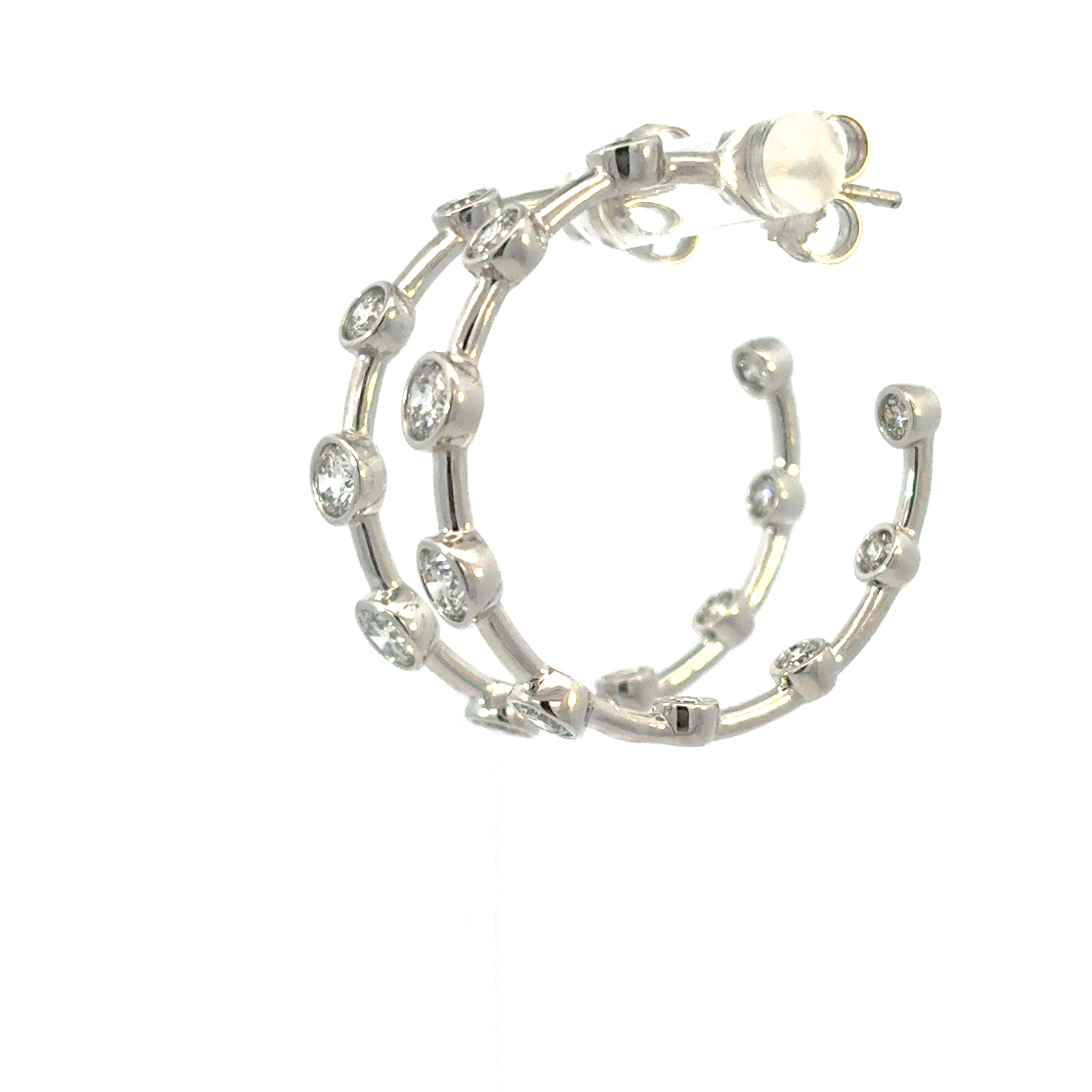 Bezel Set Diamond Hoops