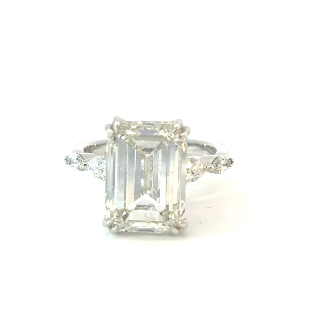 Emerald Cut Diamond Engagement Ring with Marquise & Pear Side Stones