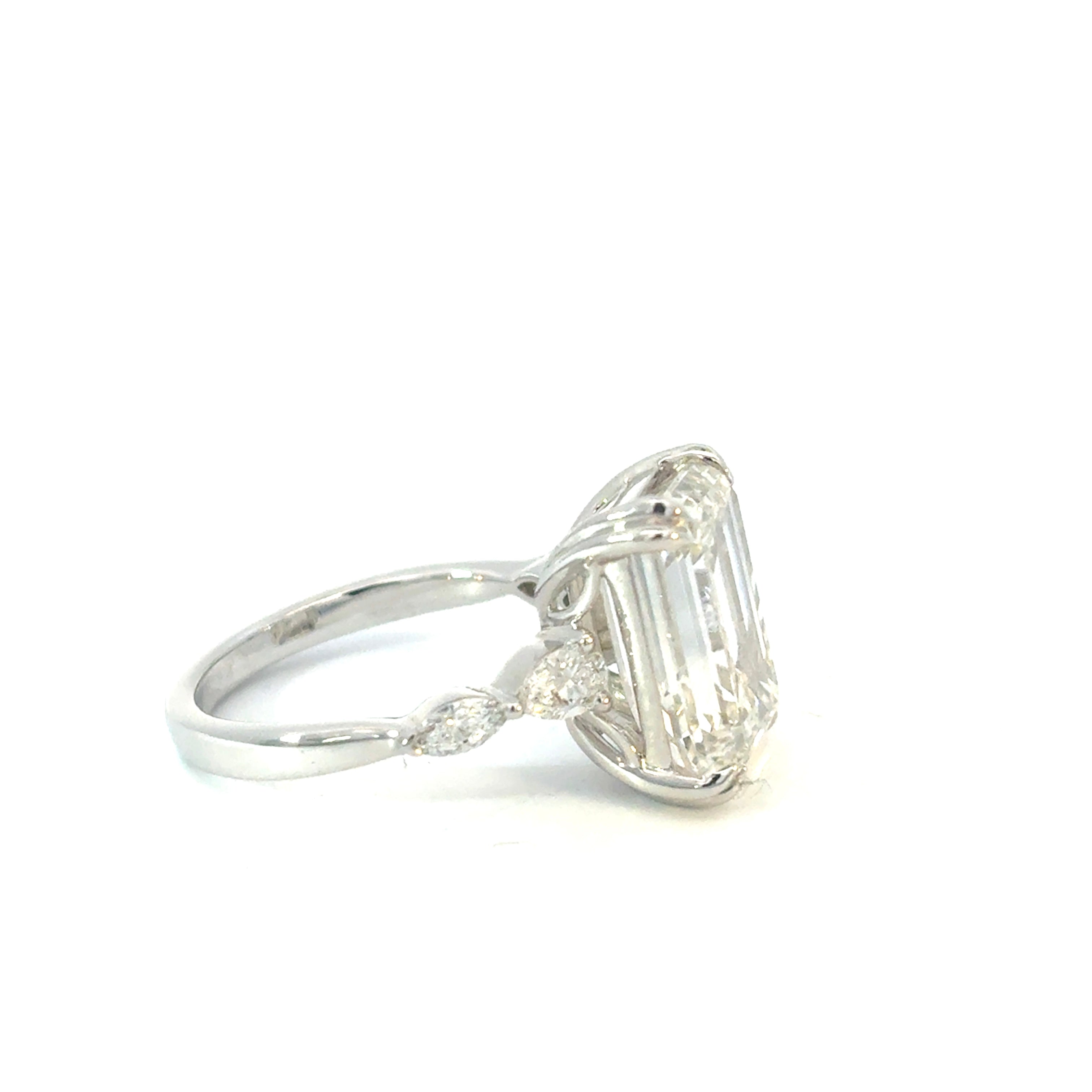 Emerald Cut Diamond Engagement Ring with Marquise & Pear Side Stones