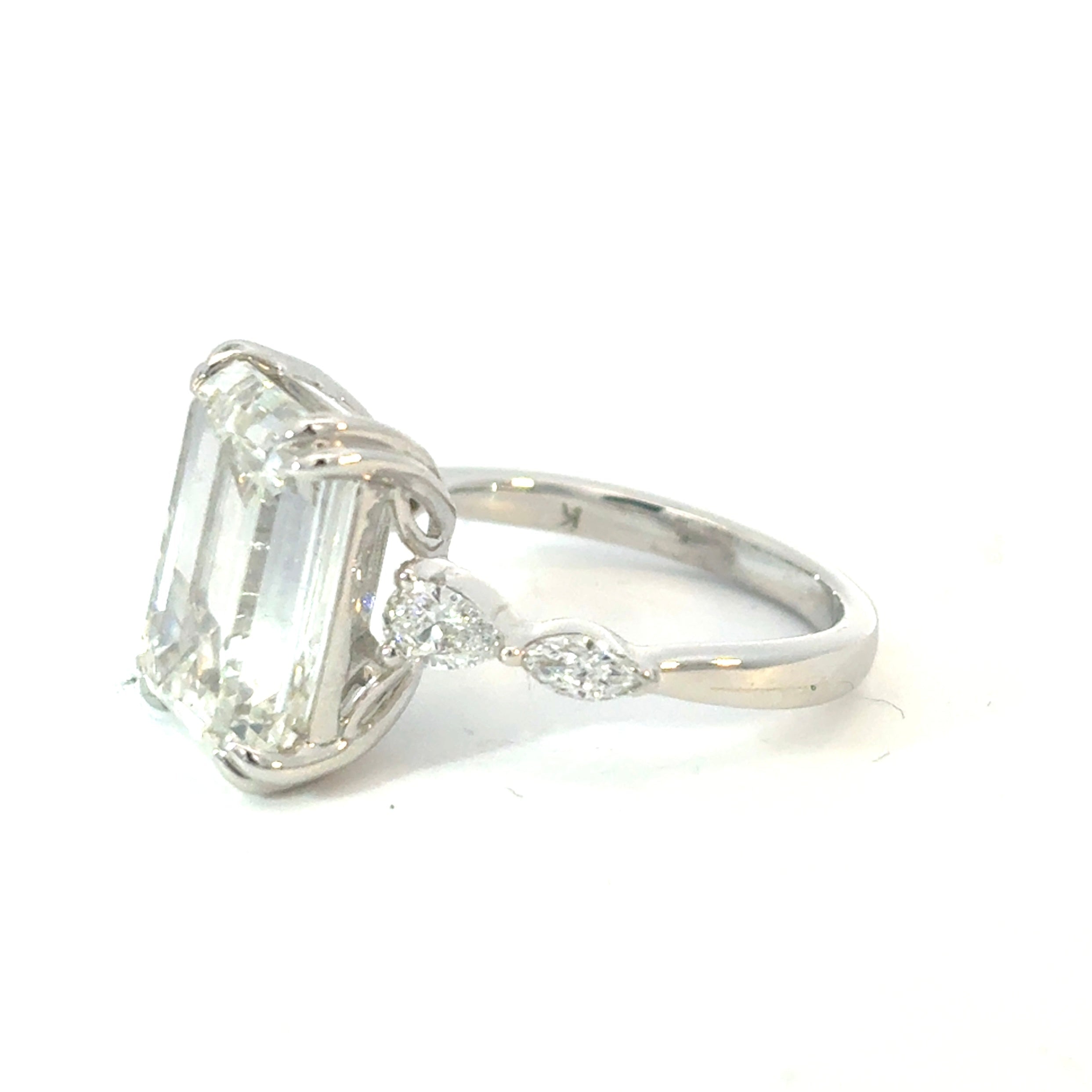Emerald Cut Diamond Engagement Ring with Marquise & Pear Side Stones