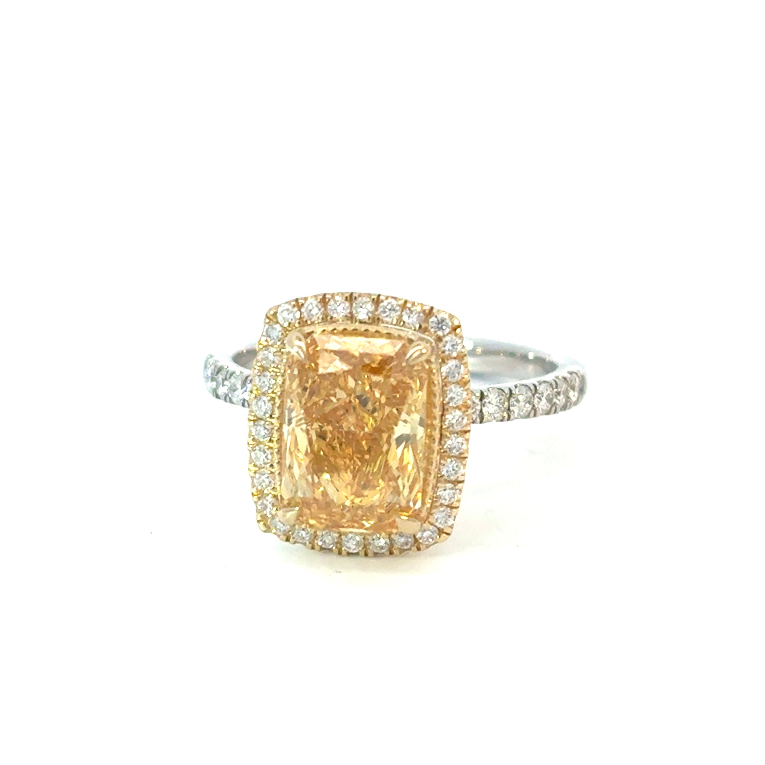 Yellow Emerald Cut Diamond Engagement Ring with Halo
