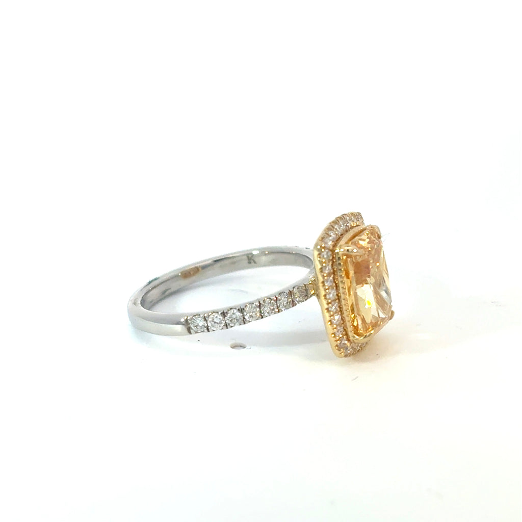 Yellow Emerald Cut Diamond Engagement Ring with Halo