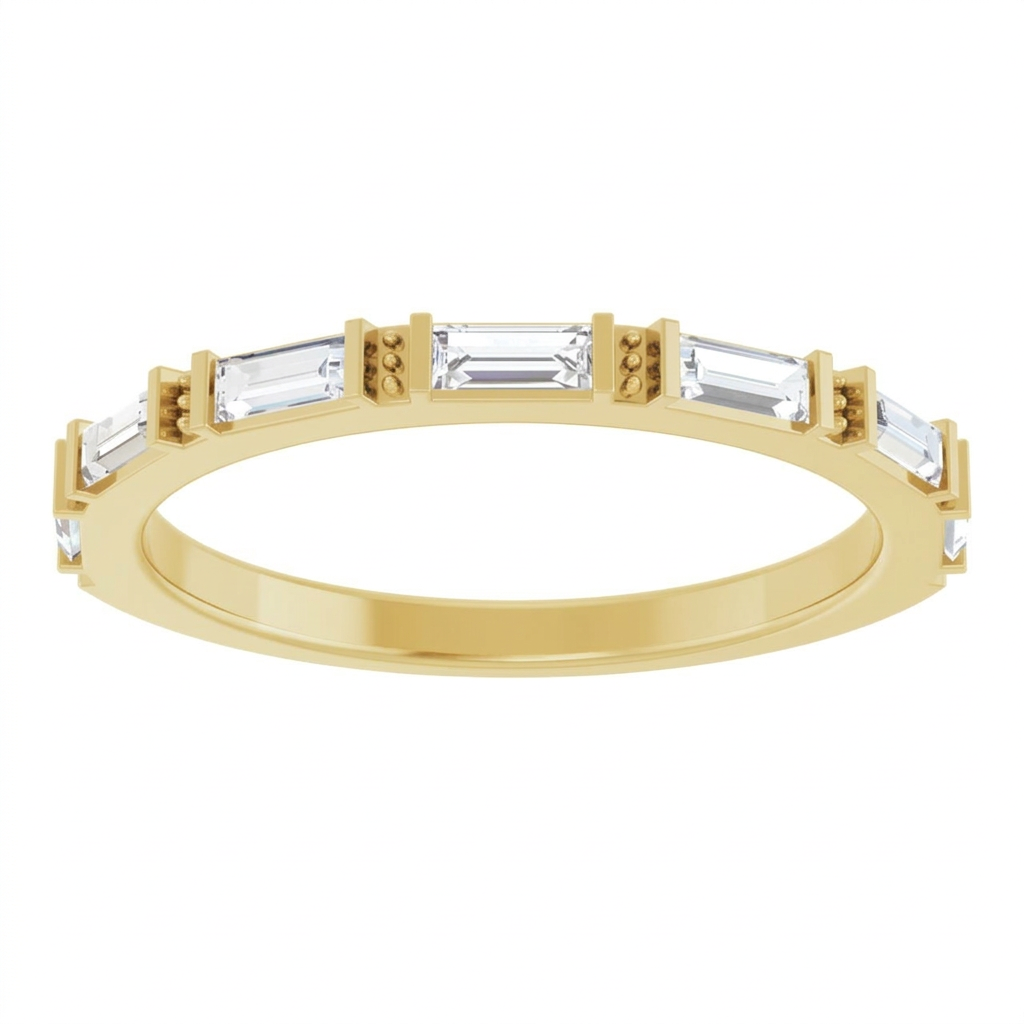 Embellished Baguette Anniversary Band in yellow gold with baguette lab-grown diamonds, front view
