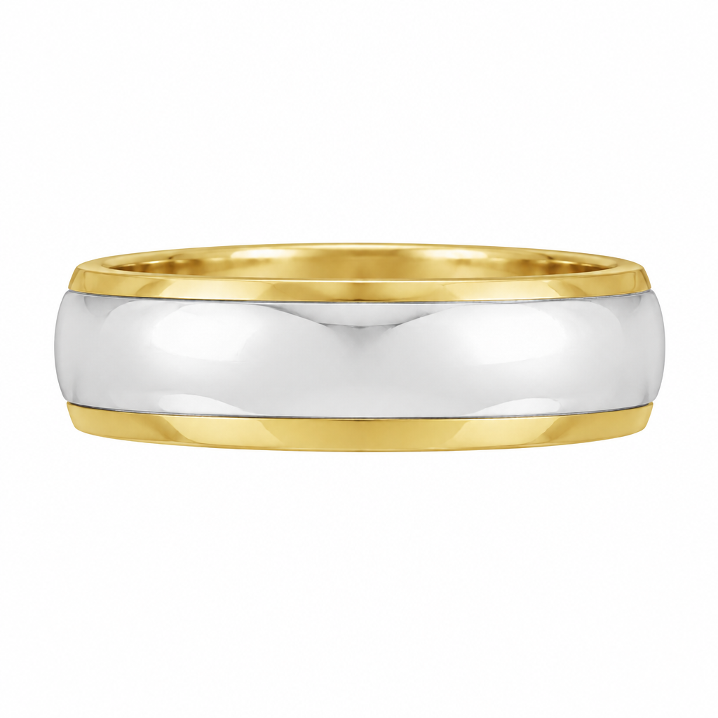 Diamond-Edged Inlay Half Round Band horizontal view centered in a white square frame