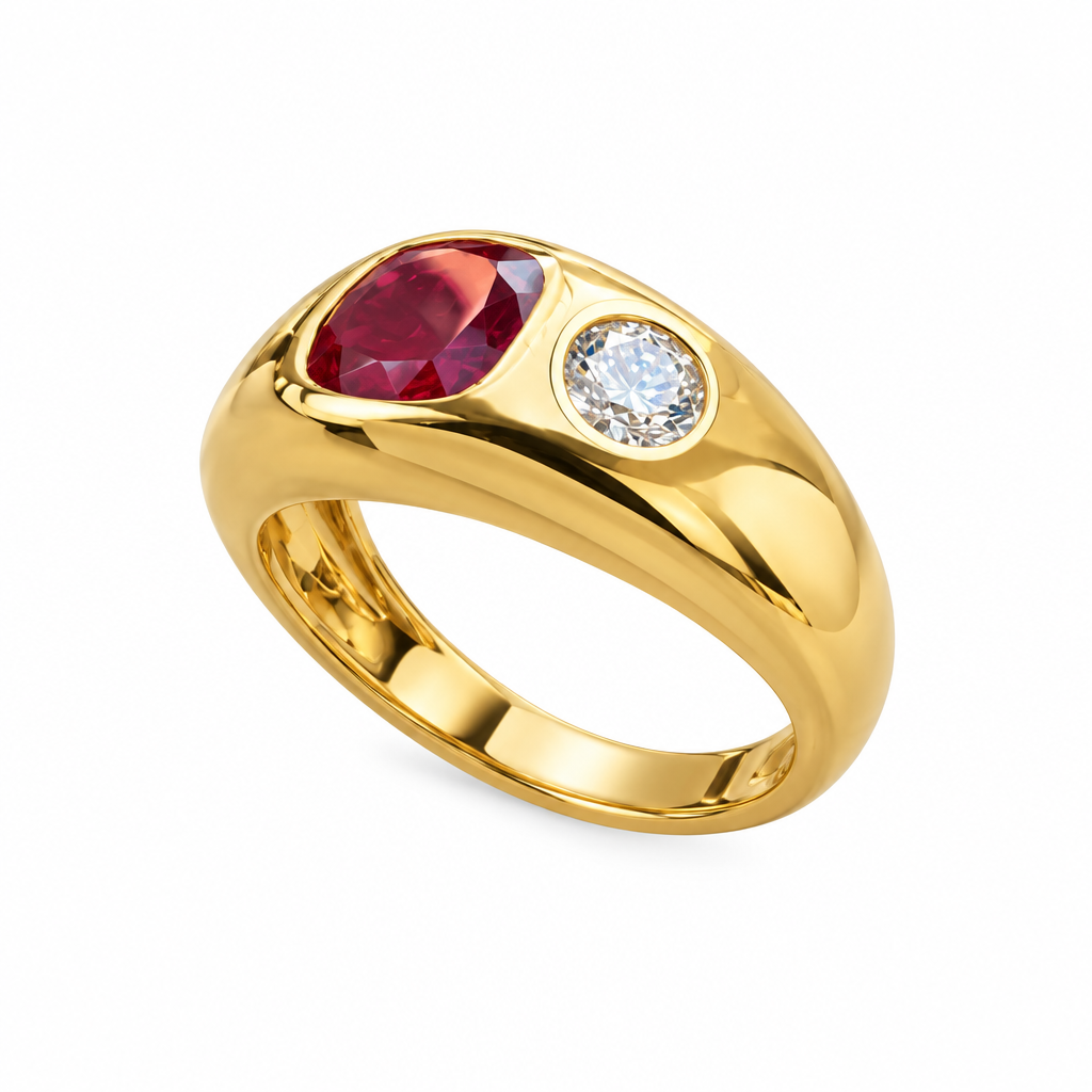 Ruby Ring angled view on a white background