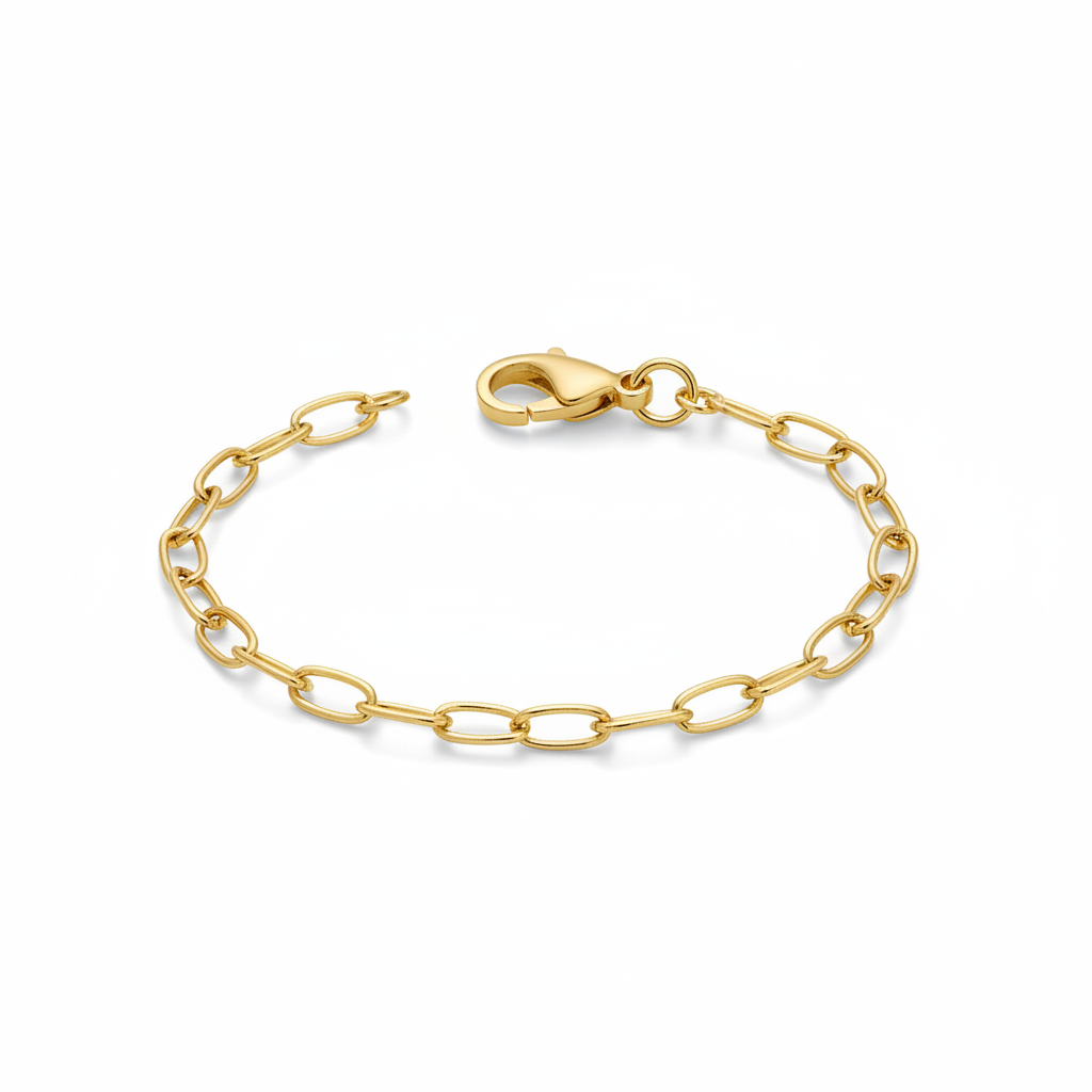 6mm gold fill twist oval chain bracelet with a lobster-style clasp and connecting ring on a white background