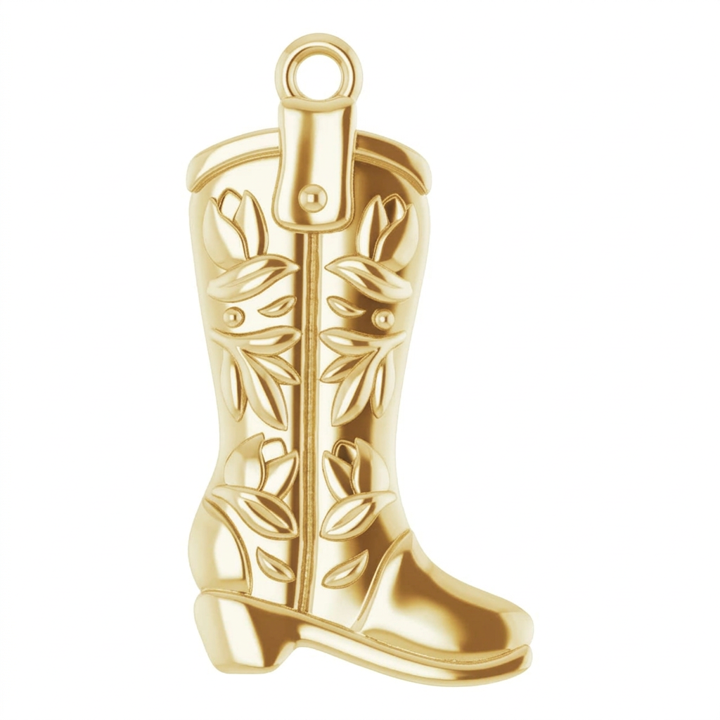 14K Cowboy Boot Charm, front view