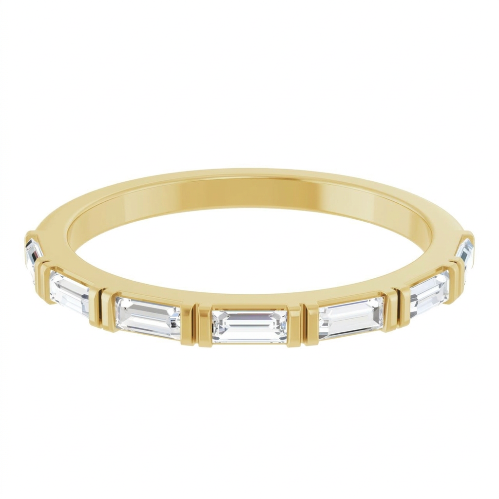 14K yellow gold baguette lab-grown diamond anniversary band, front view