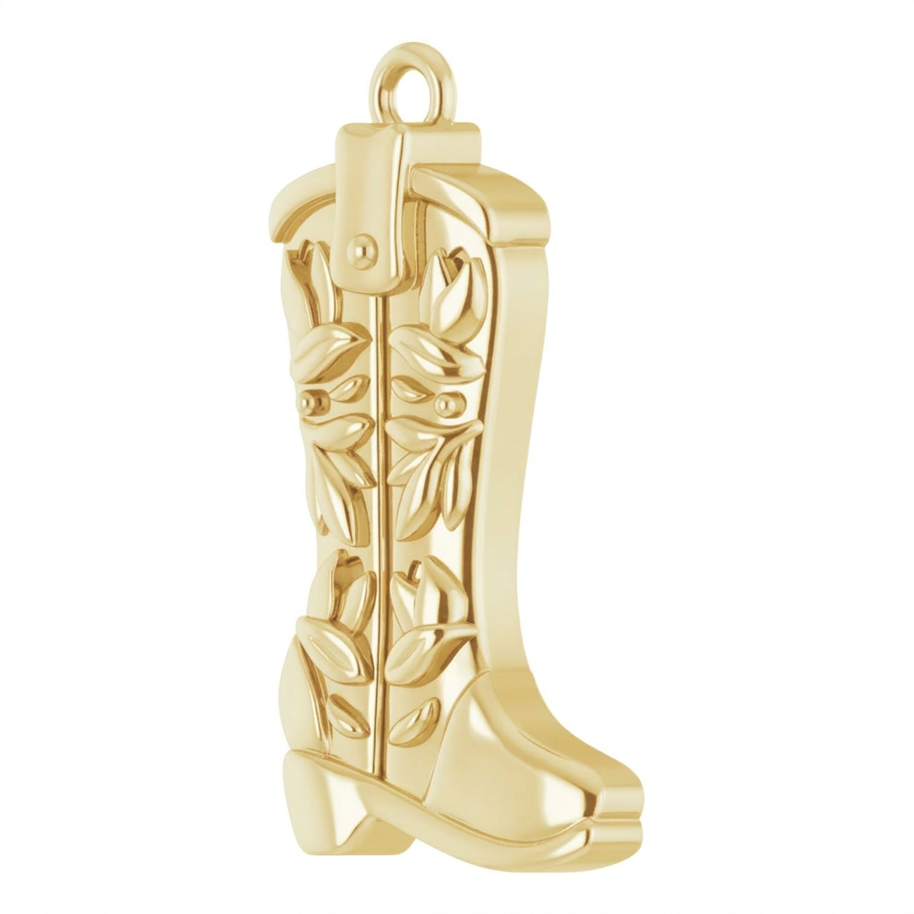 14K Cowboy Boot Charm, angled view