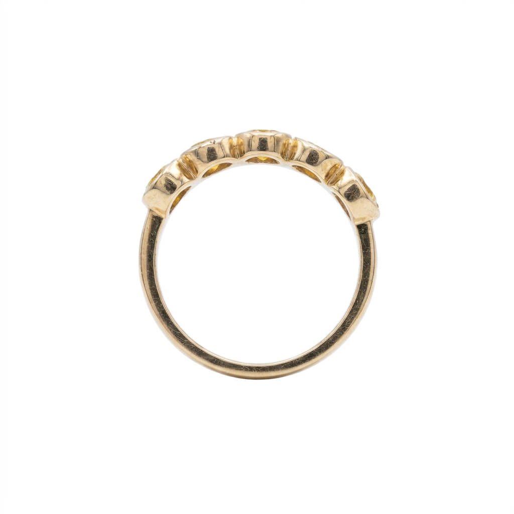 Alternating Bezel Emerald Diamond Ring, rear view