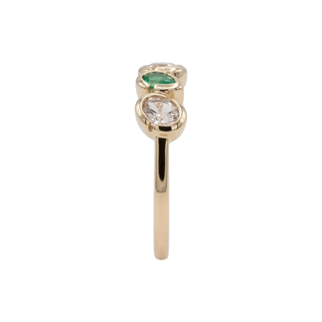 Alternating Bezel Emerald Diamond Ring, side view