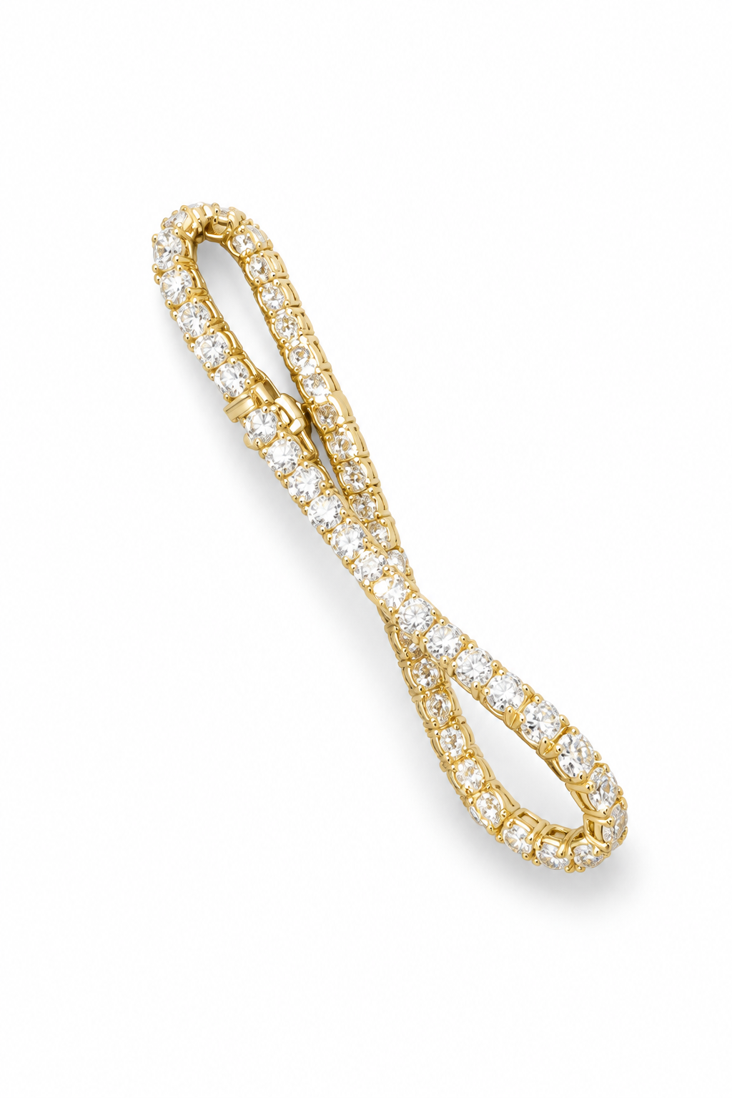 Aurora diamond tennis bracelet twisted view on white background