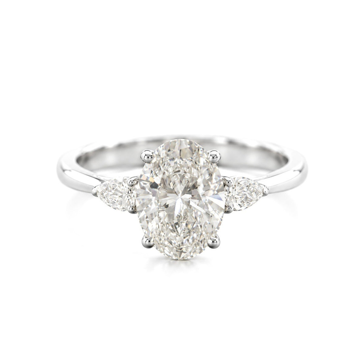 Oval Cut Diamond Engagement Ring with Pear Side Stones