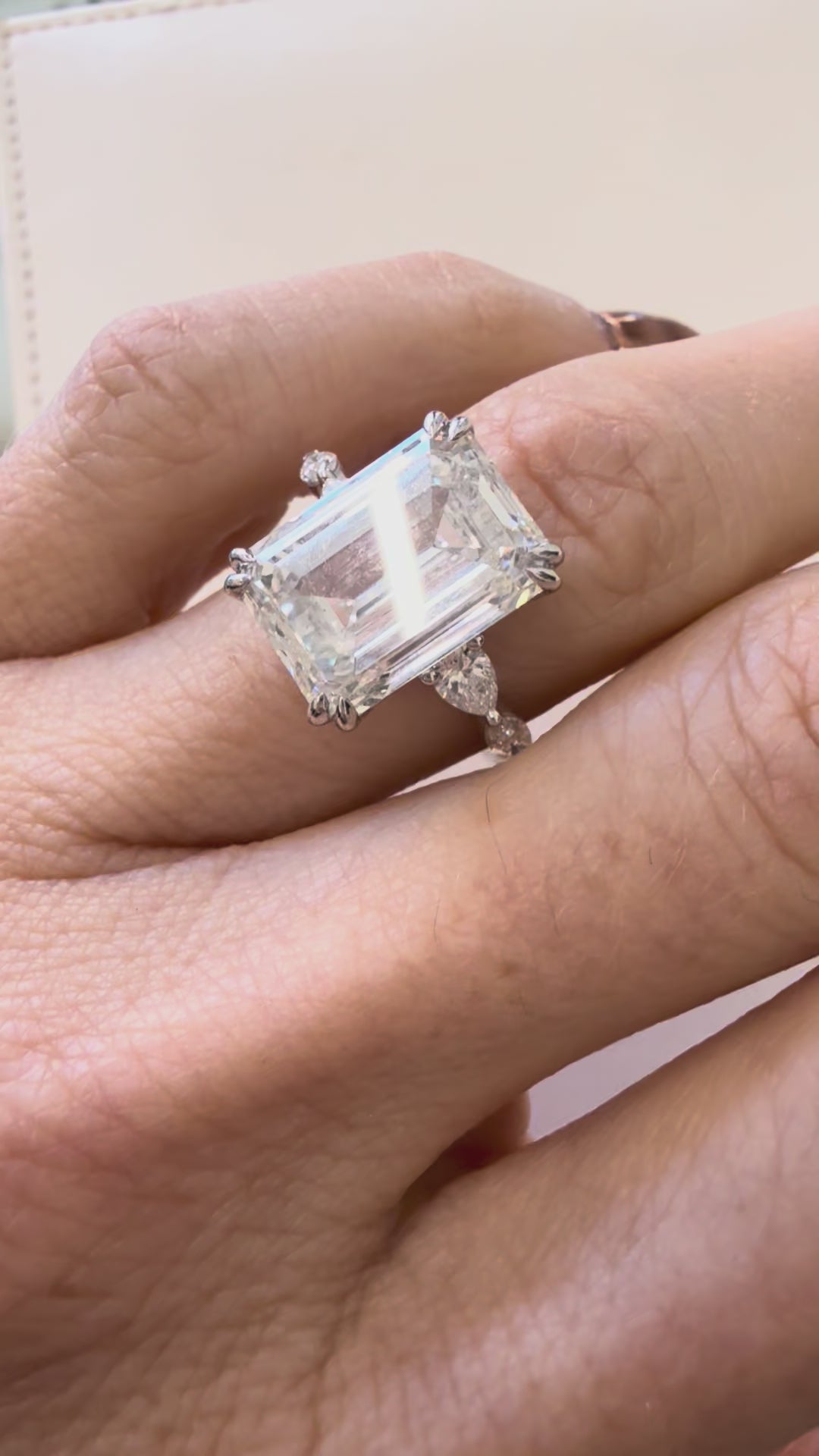 Emerald Cut Diamond Engagement Ring with Marquise & Pear Side Stones