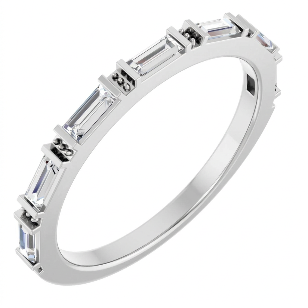 Embellished Baguette Anniversary Band in white gold with baguette lab-grown diamonds, front view angled catalogue preview