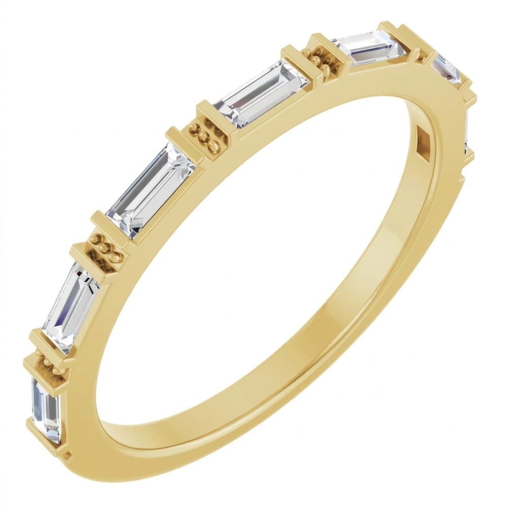 Embellished Baguette Anniversary Band in yellow gold with baguette lab-grown diamonds, angled catalogue preview