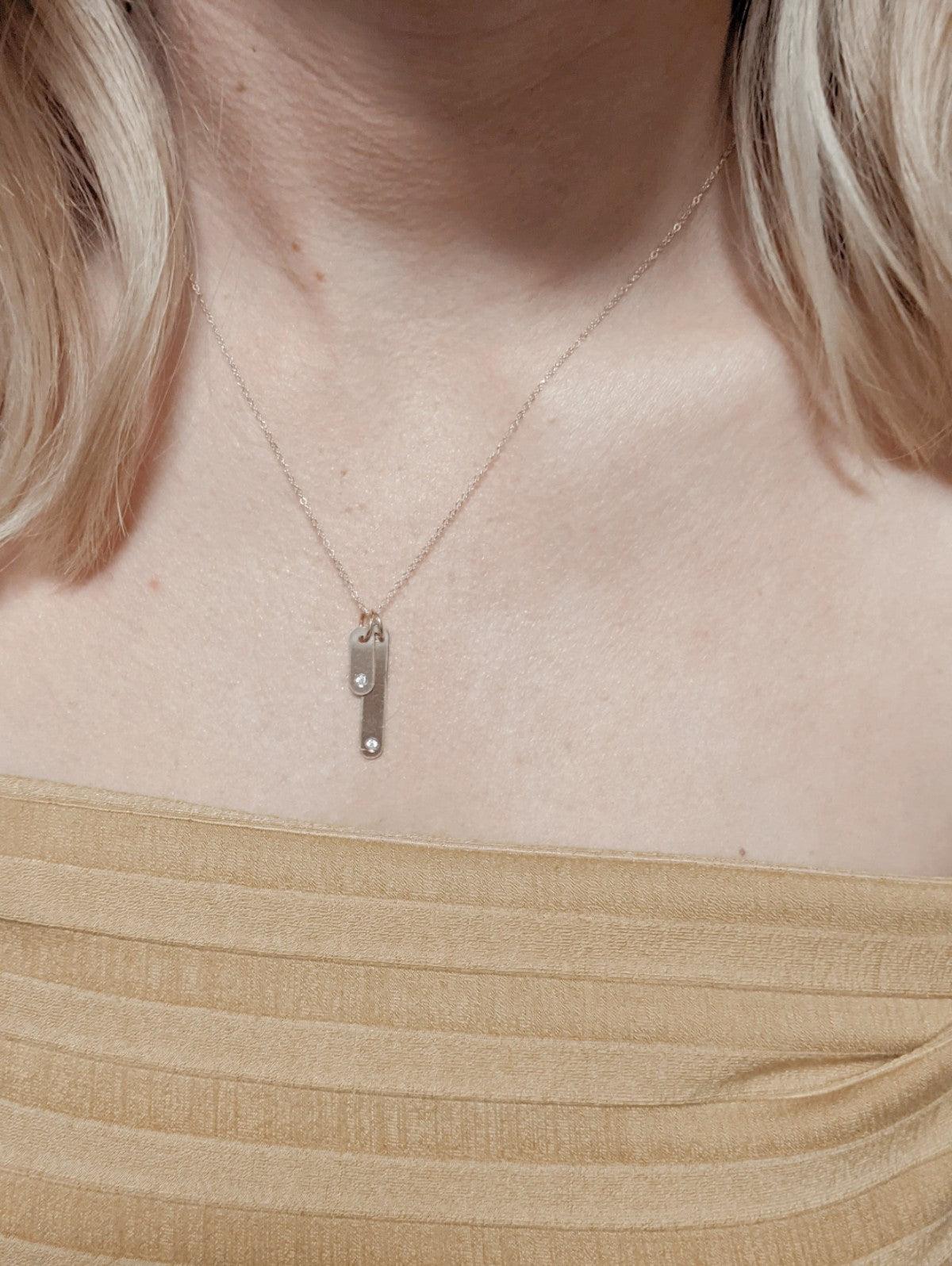 Initial Rounded Bar Charm Necklace with Diamond - Nashelle