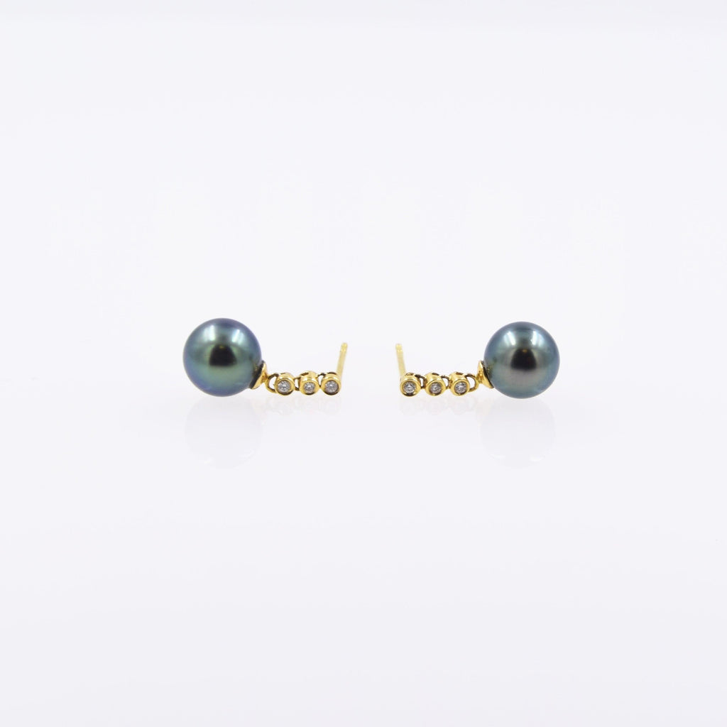 Three Diamond & Tahitian Pearl Earrings - Nashelle