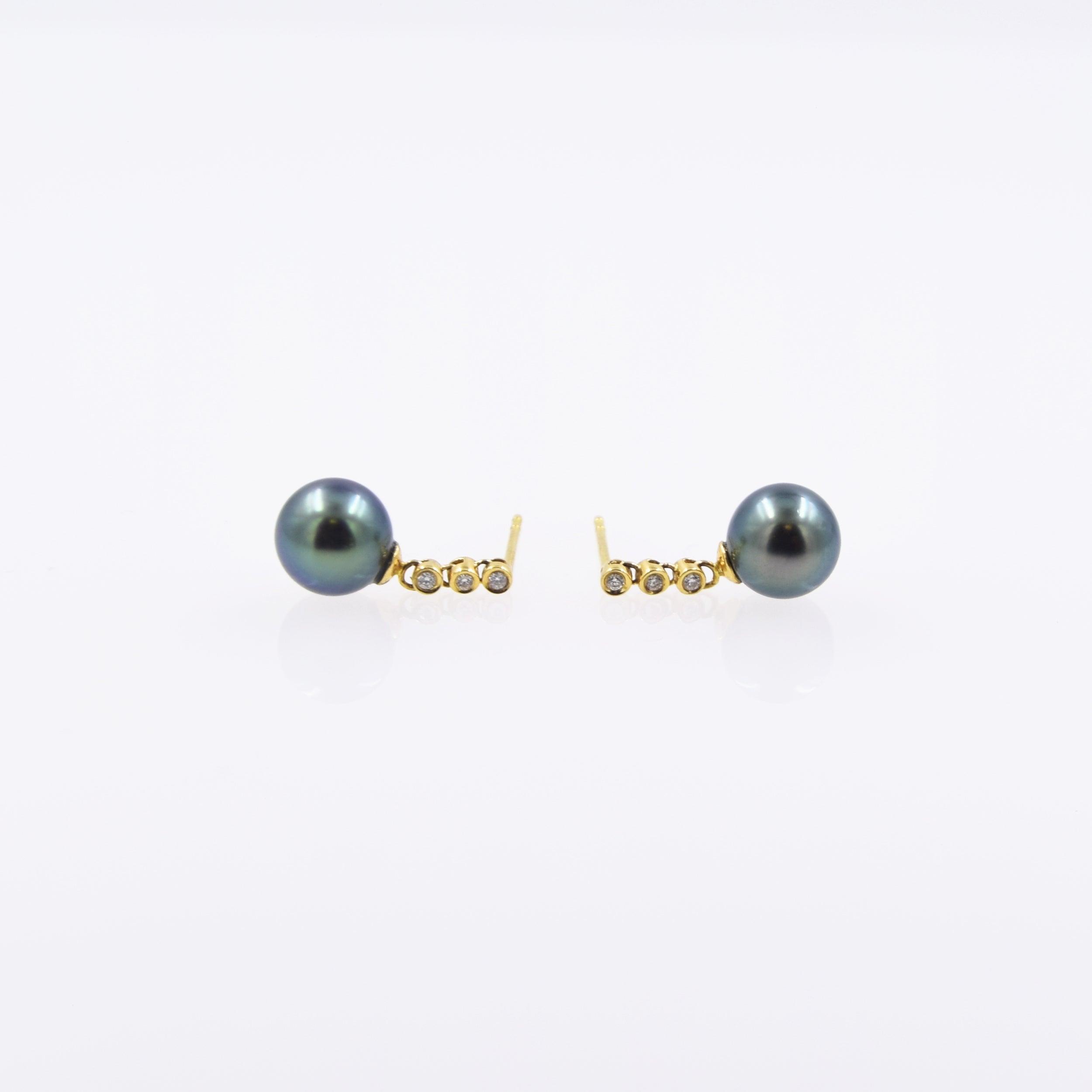 Three Diamond & Tahitian Pearl Earrings - Nashelle