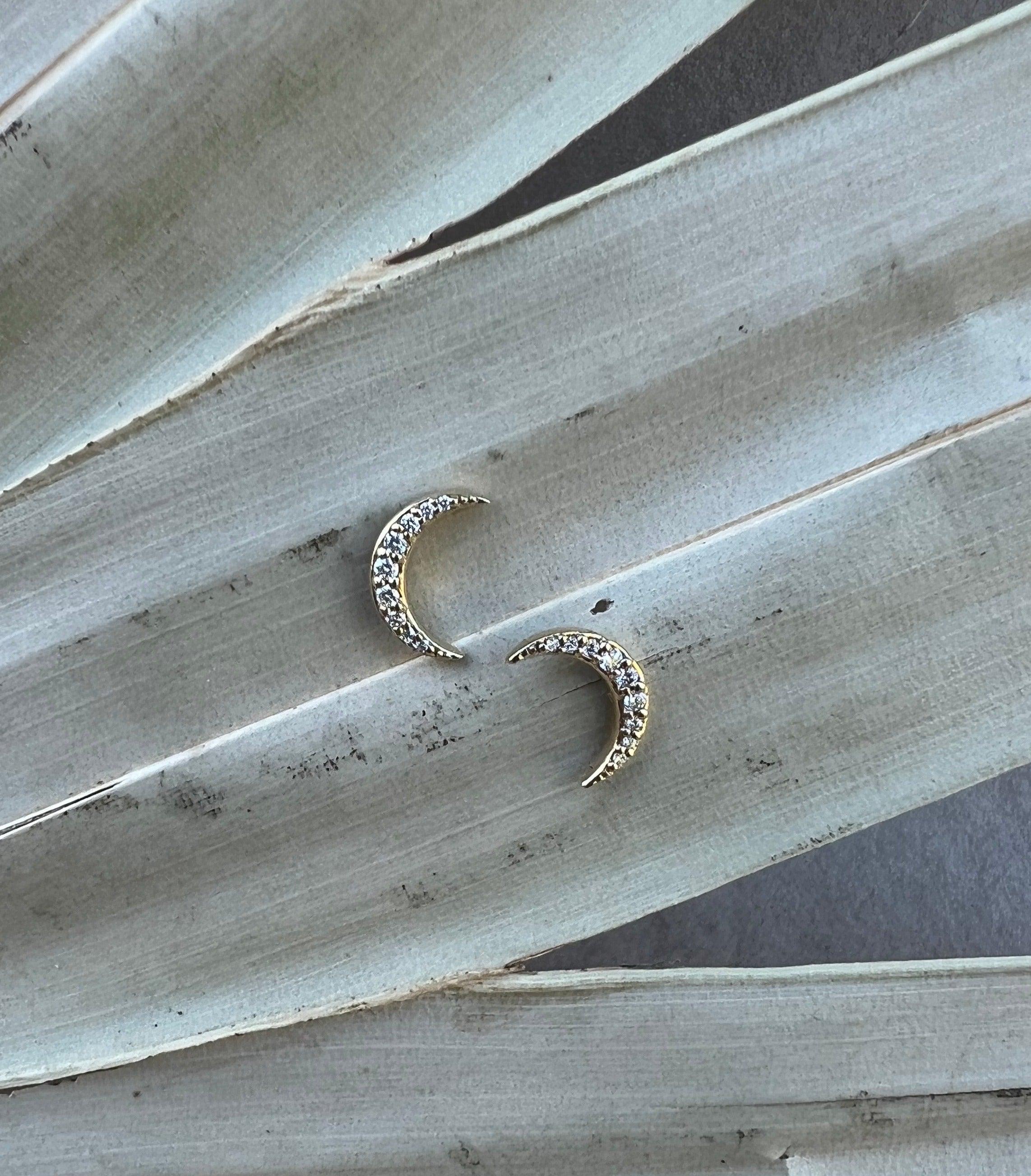 Diamond Crescent Moon Studs - Nashelle