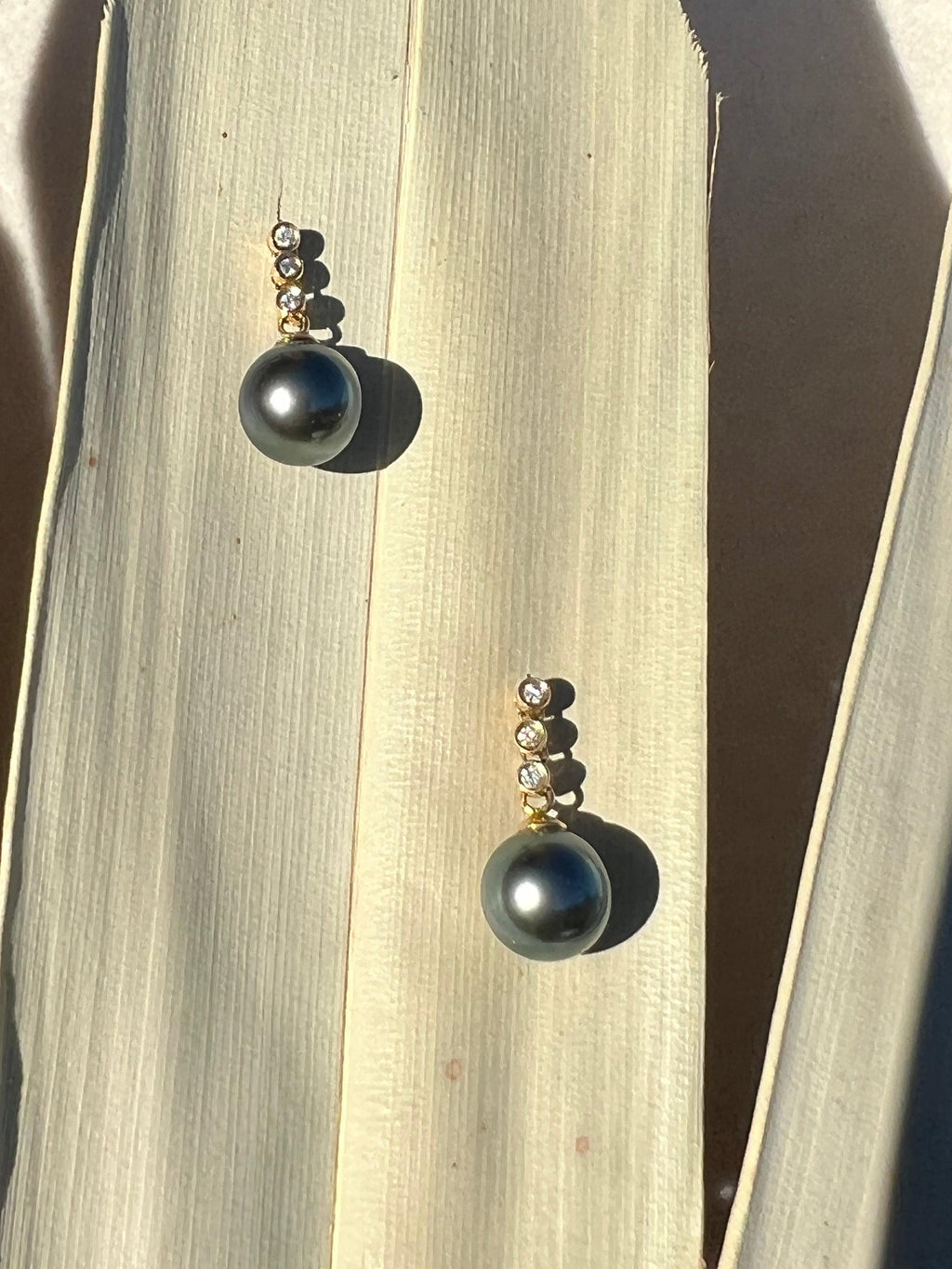 Three Diamond & Tahitian Pearl Earrings - Nashelle