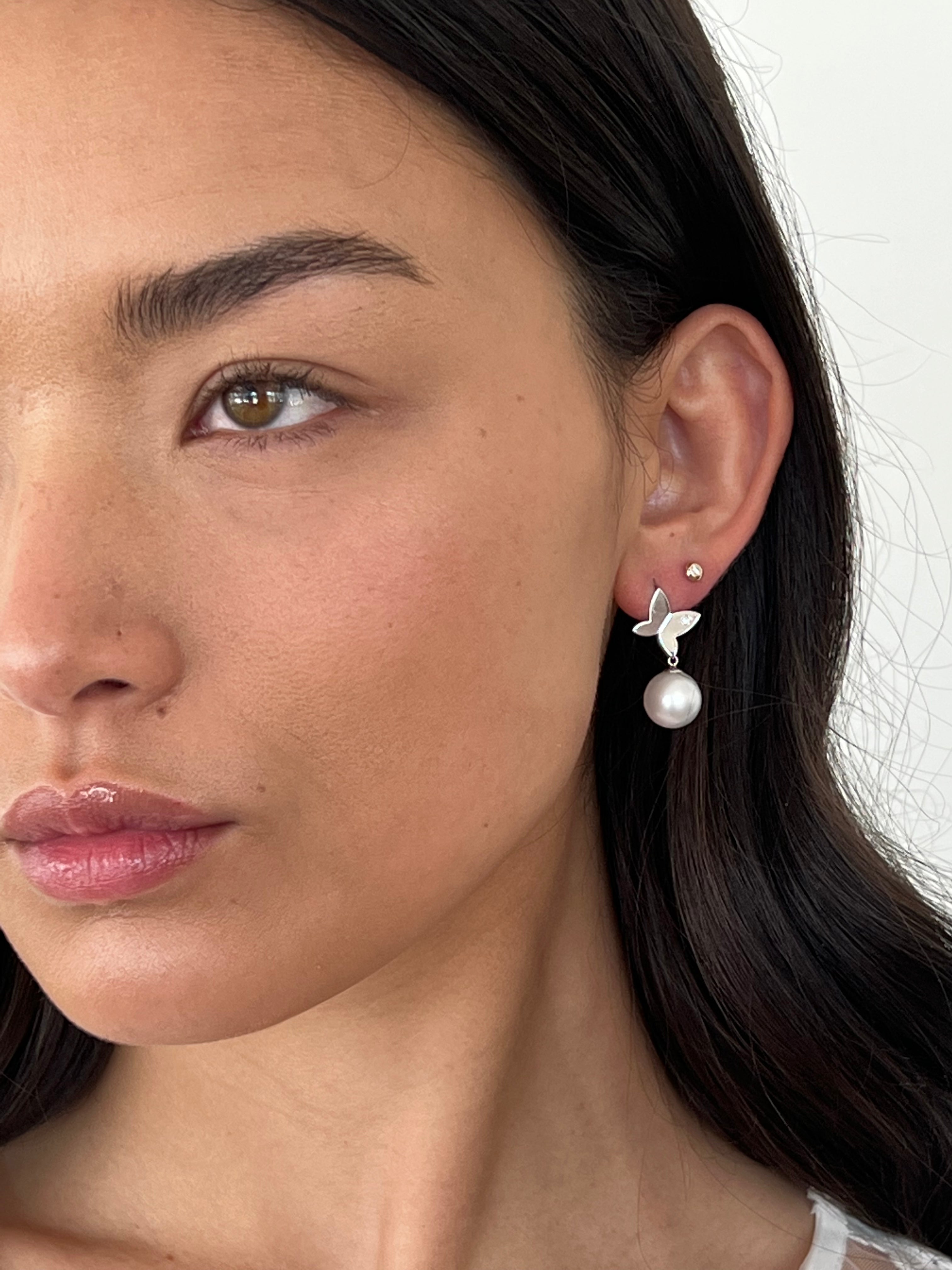 Diamond & South Sea Pearl Butterfly Earrings - Nashelle