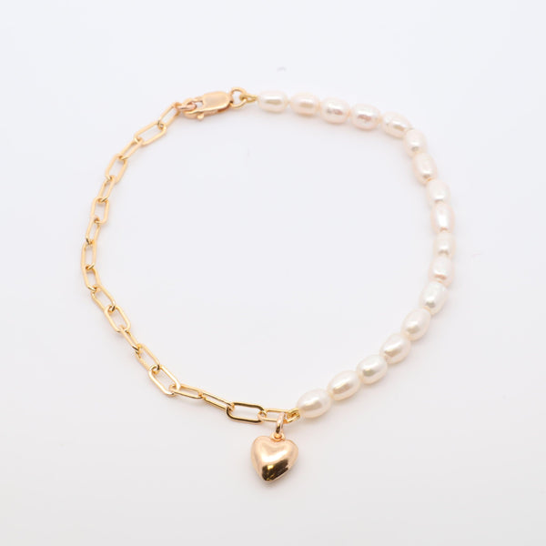 Unity Pearl Bracelet with Puffy Heart - Nashelle
