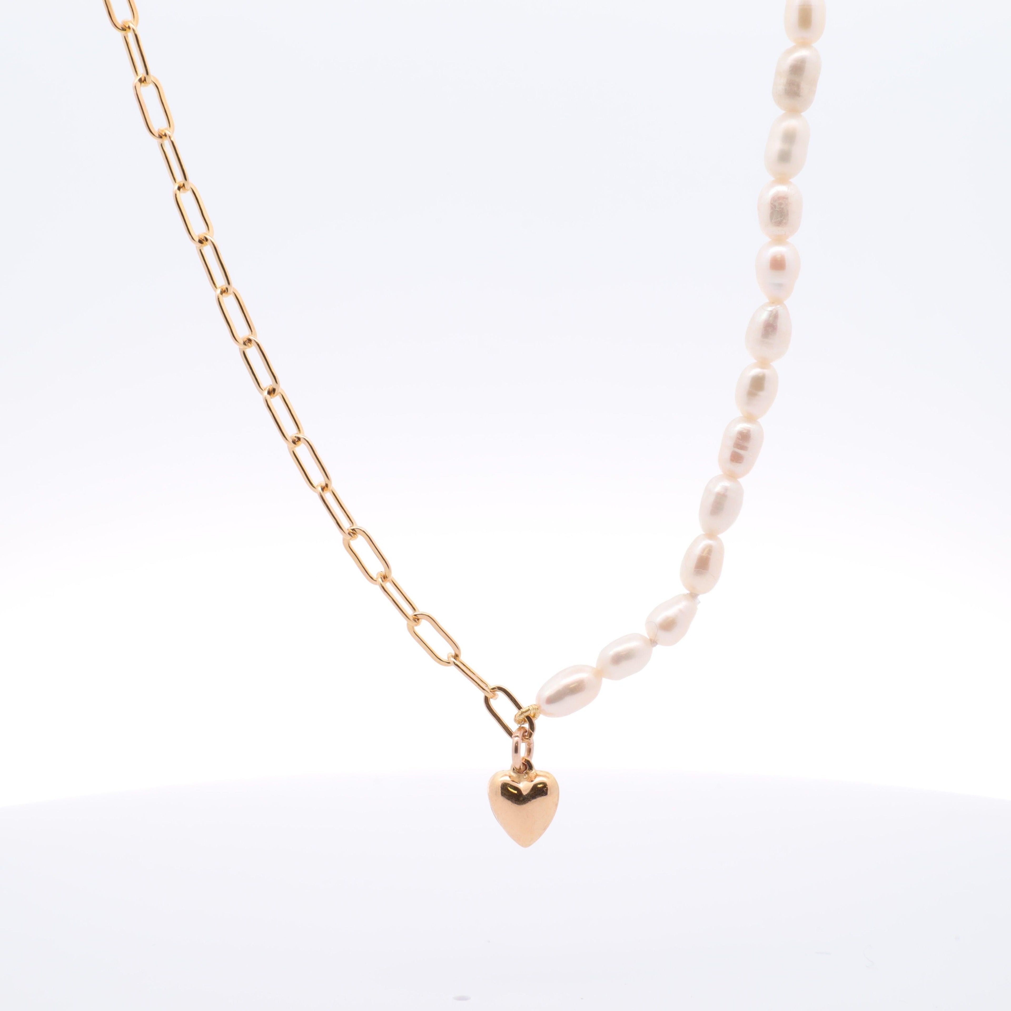 Unity Pearl Necklace With Puffy Heart - Nashelle