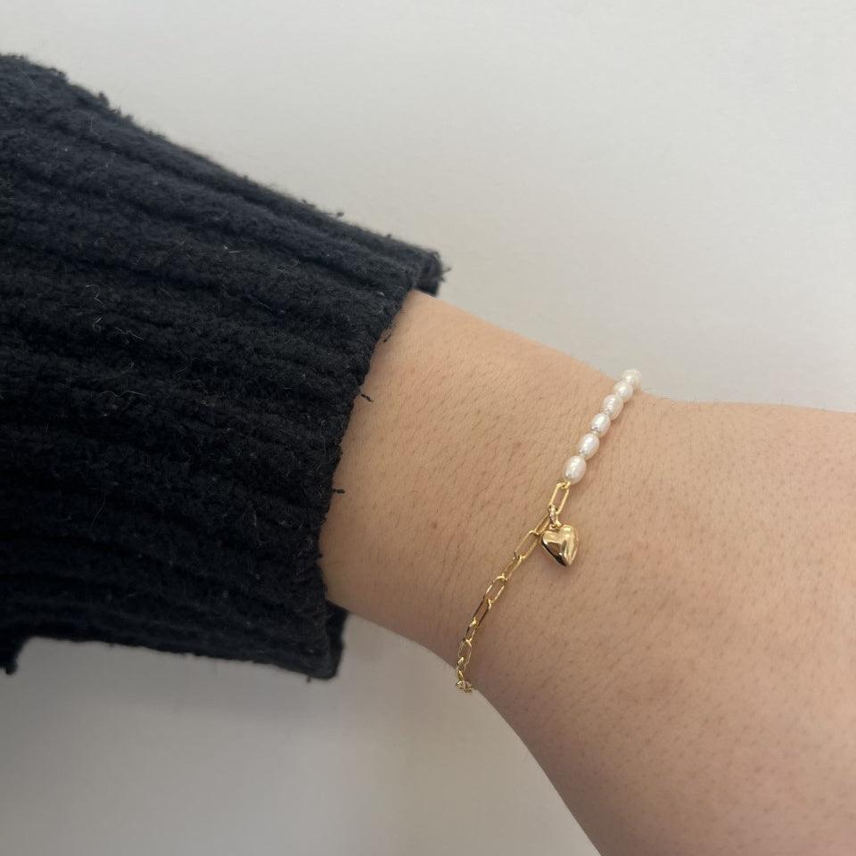 Unity Pearl Bracelet with Puffy Heart - Nashelle