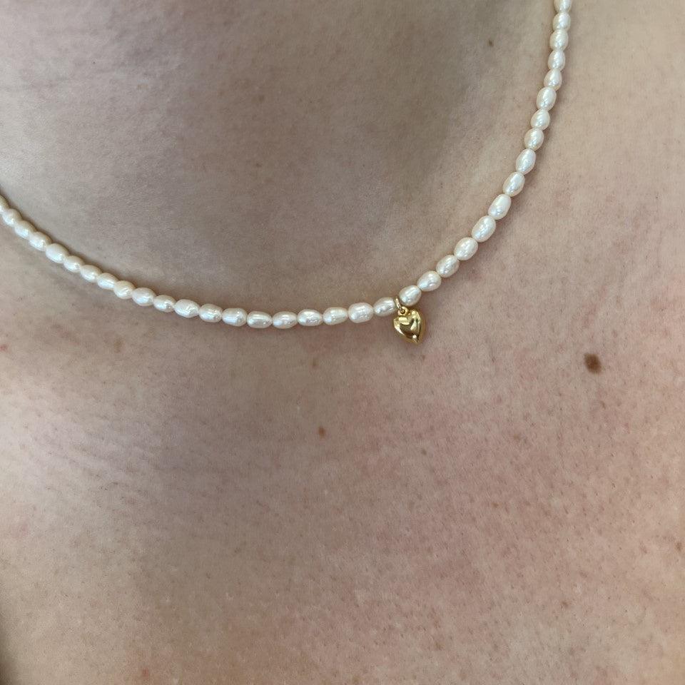 Pearl Necklace With Puffy Heart - Nashelle