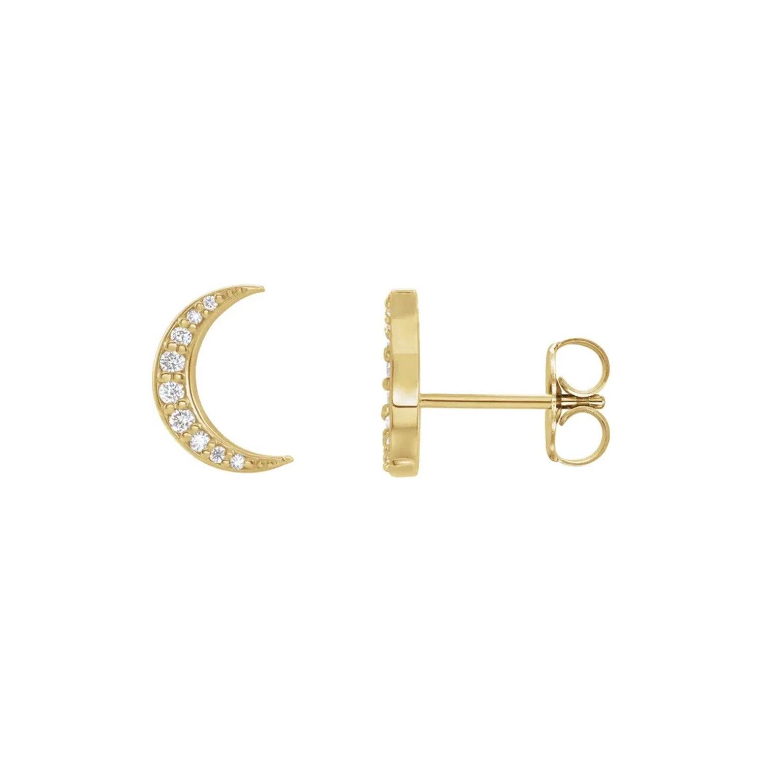Diamond Crescent Moon Studs - Nashelle