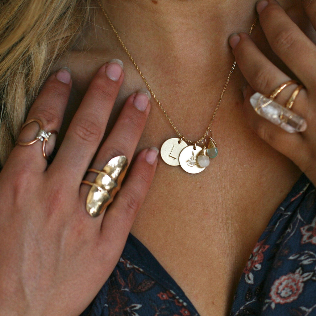 Double Classic Coin Necklace With 2 Gems - Nashelle